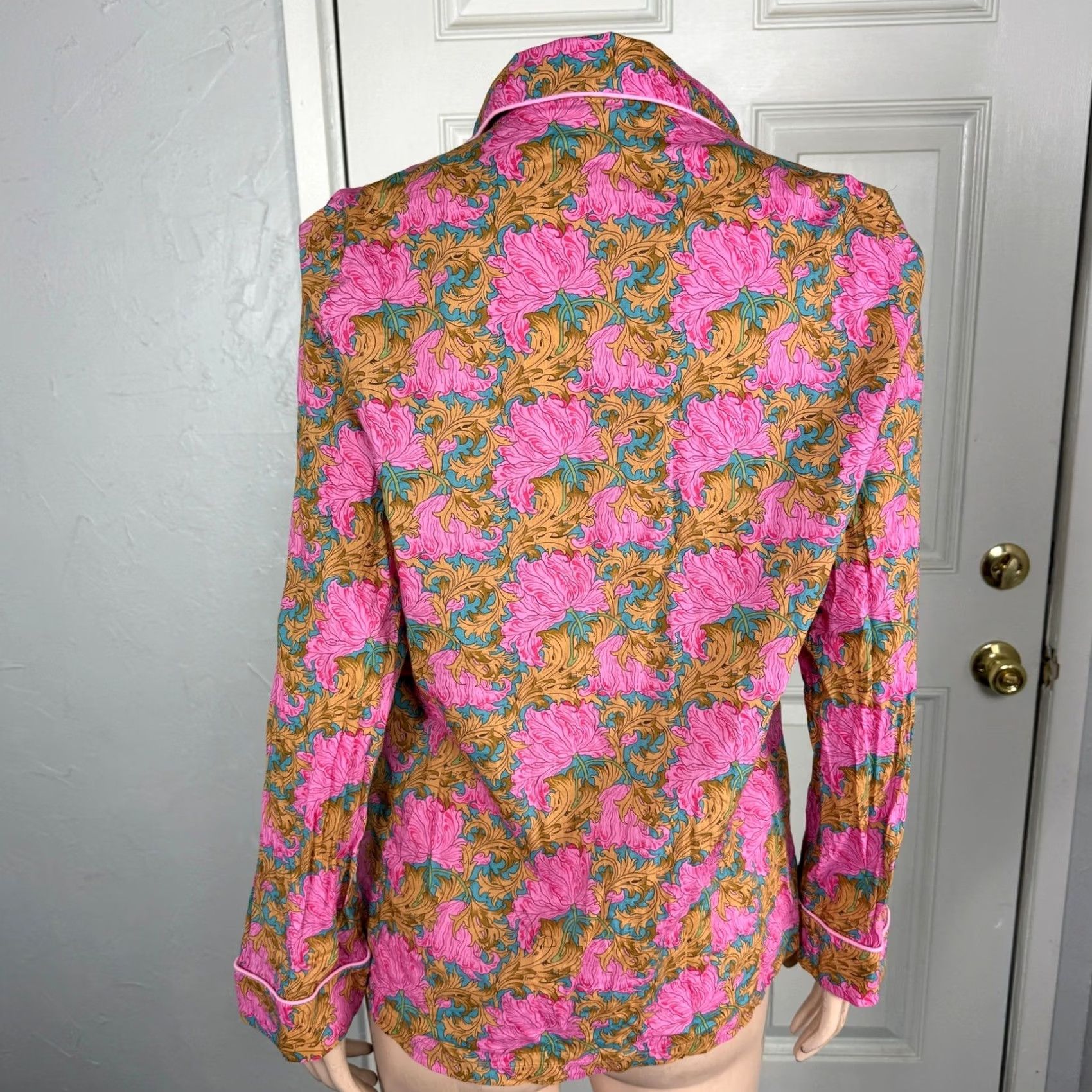 Liberty London Liberty London Women's Pajama Top Shirt Floral Sleep Shirt Pink Cotton Silk Lightweight Button Long Sleeve Small S Size S / US 4 / IT 40 - 4 Thumbnail