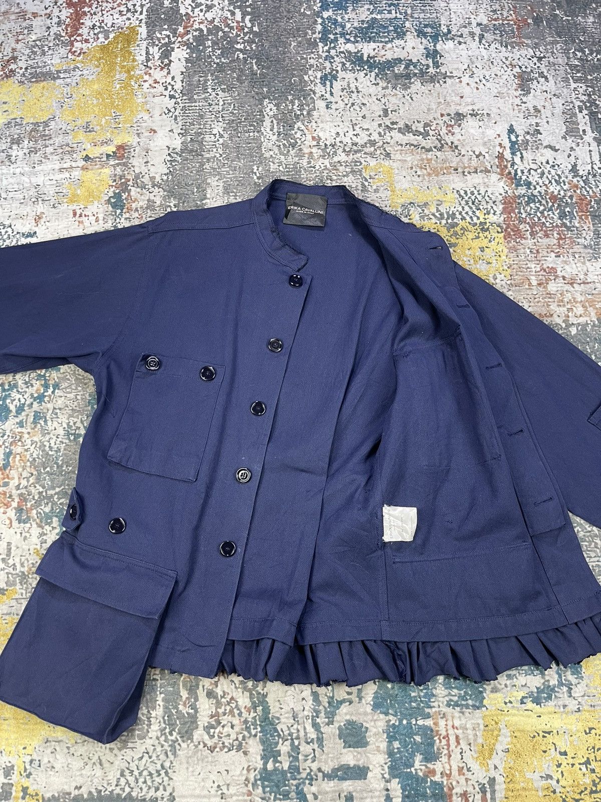 If Six Was Nine Erika Cavallini Flore Crew Neck Navy Ruffles Jacket Size M / US 6-8 / IT 42-44 - 10 Thumbnail