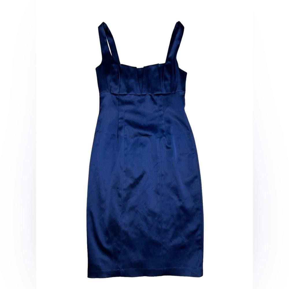 Designer David Meister l Navy Satin Cocktail Dress Size 2 Size XS / US 0-2 / IT 36-38 - 2 Thumbnail
