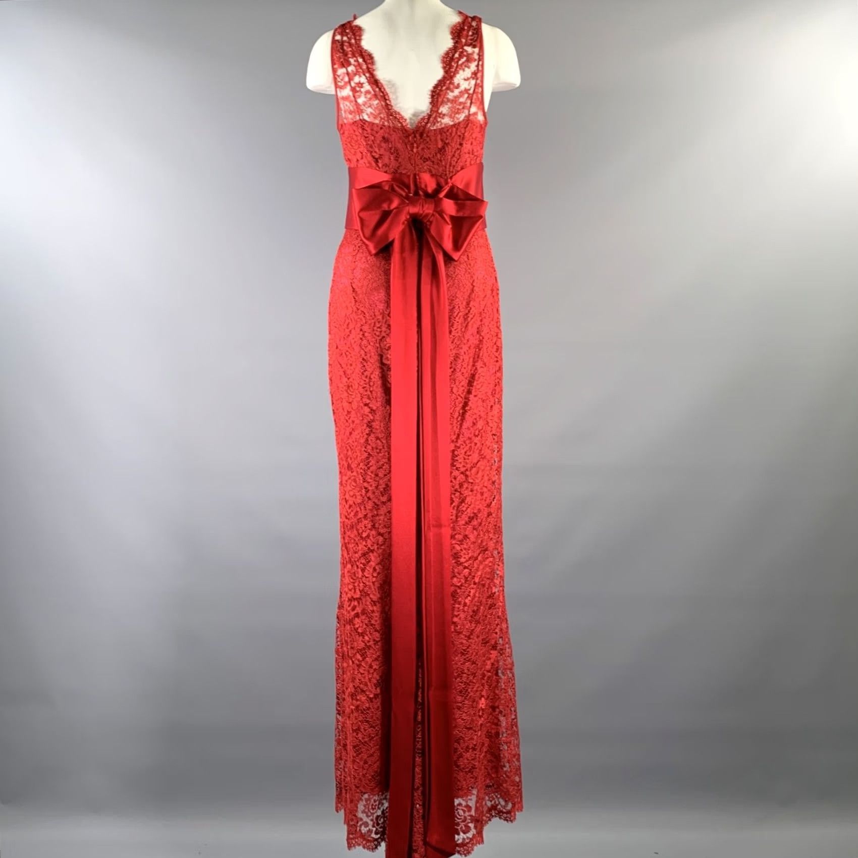 Dolce & Gabbana DOLCE & GABBANA Size M Red Satin Lace Long Gown - Women Maxi Dress, Lace, Italy, 3. Excellent Pre-Owned Condition Size M / US 6-8 / IT 42-44 - 4 Thumbnail