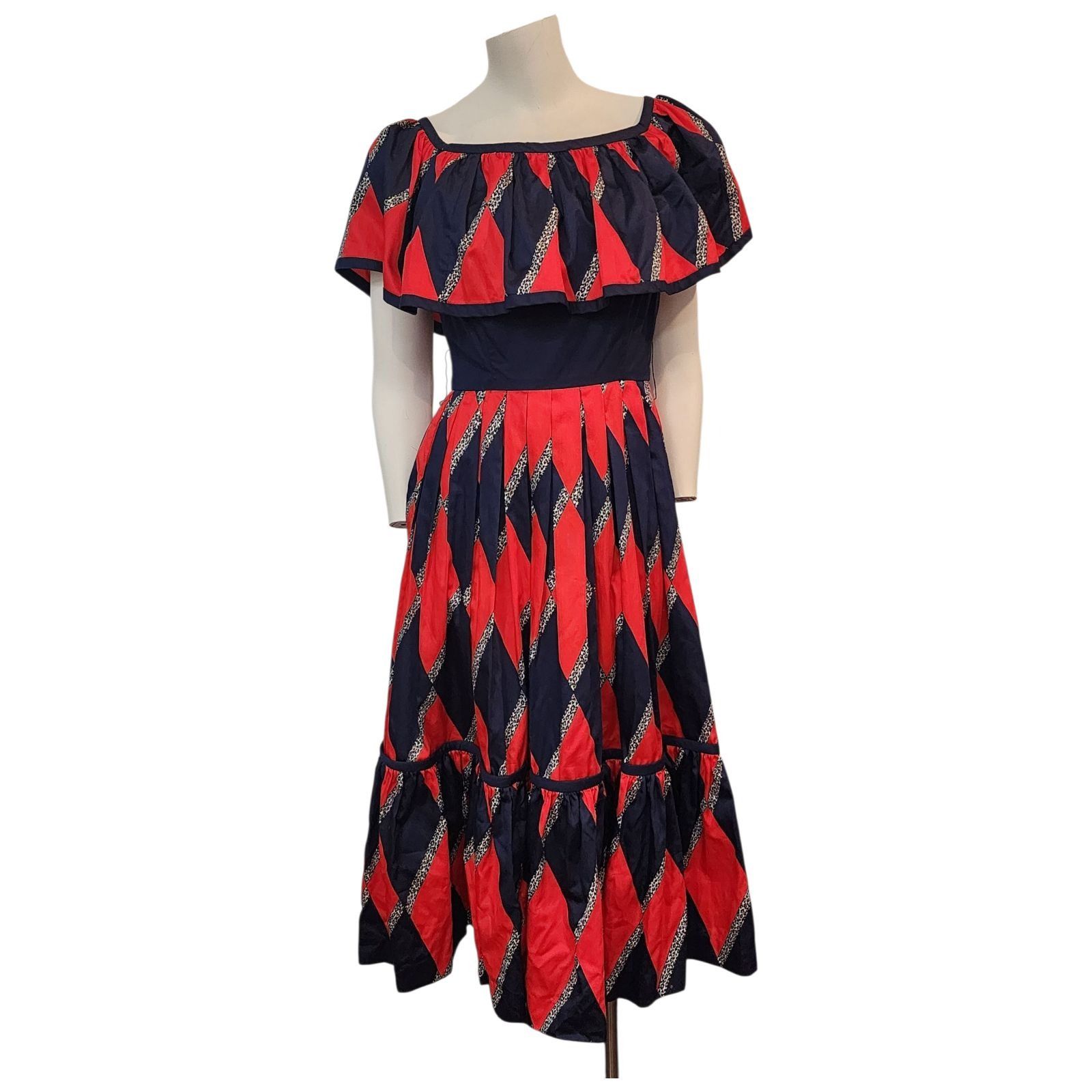 Other Vintage Mignon Dress 70s 80s Festive Party Retro Red Blue Vt Size S / US 4 / IT 40 - 2 Thumbnail