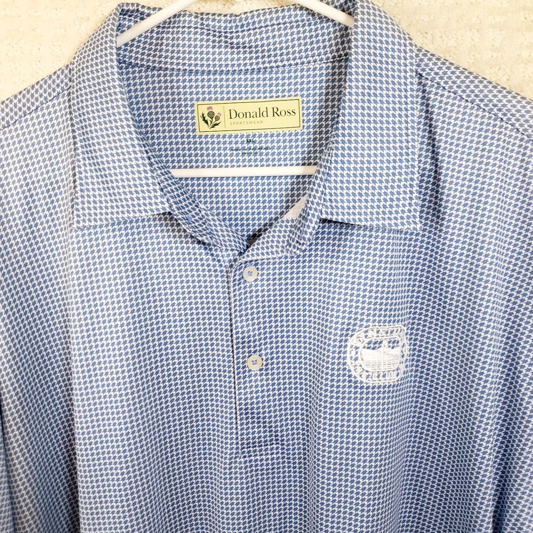 Vintage Donald Ross Polo Shirt Mens 2XL Blue Geometric Print Golf Performance Stretch Size US XXL / EU 58 / 5 - 3 Thumbnail