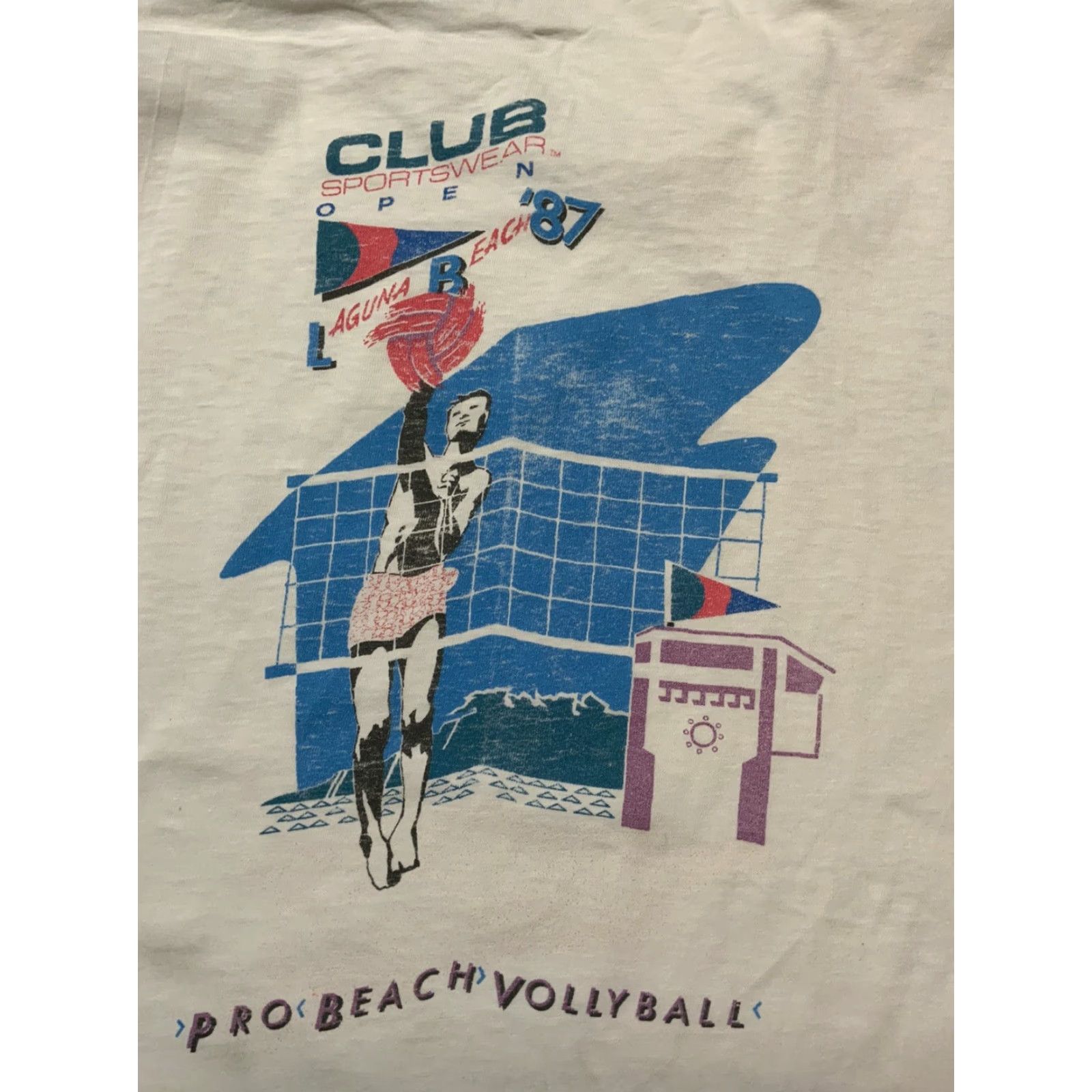 Vintage VINTAGE Club Sportswear Open Laguna Beach Volleyball Hobie T-Shirt Sz. M White Cotton 1987 Size US M / EU 48-50 / 2 - 2 Thumbnail