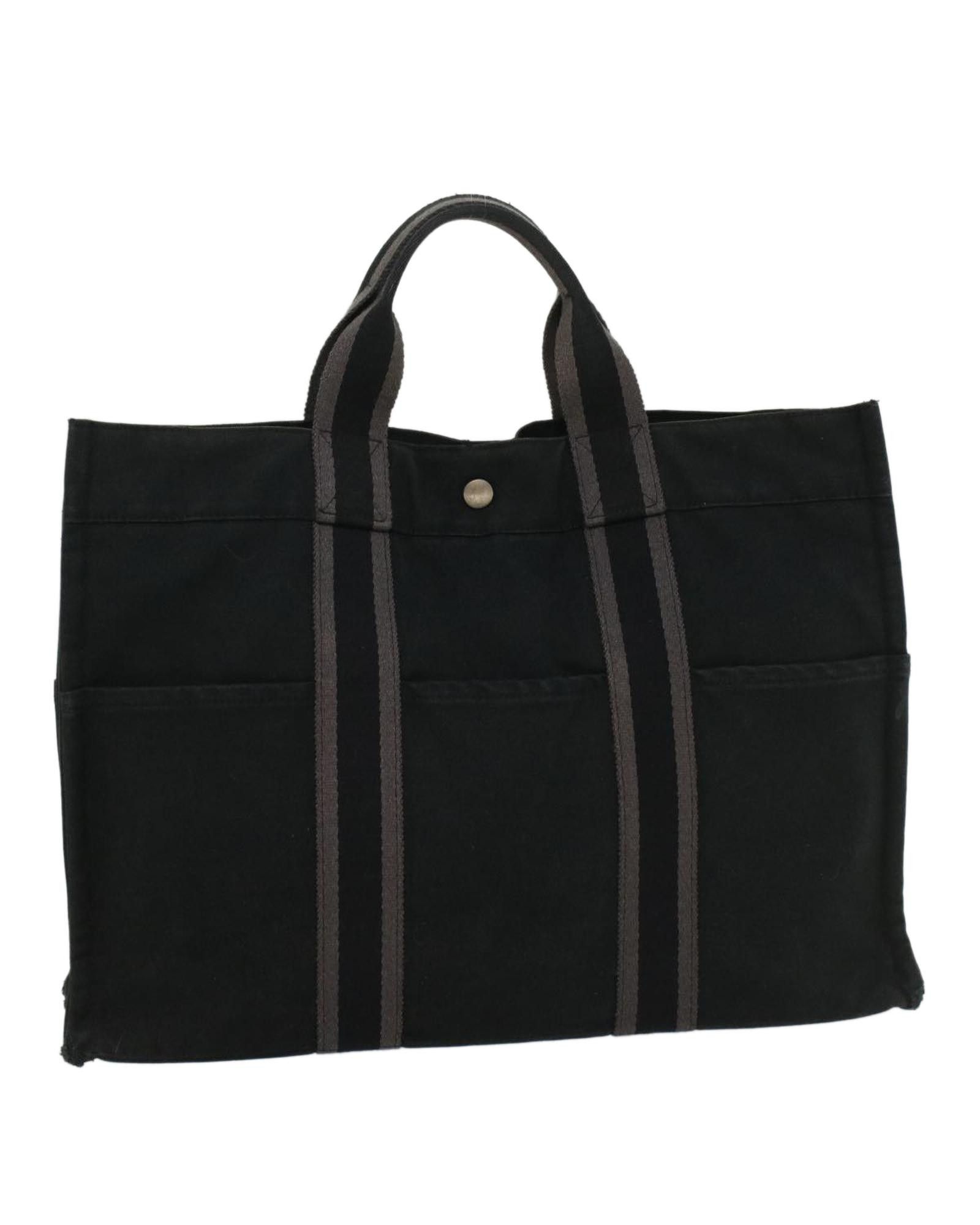 image of Hermes Canvas Hand Bag With Metal Fittings in Black, Women's
