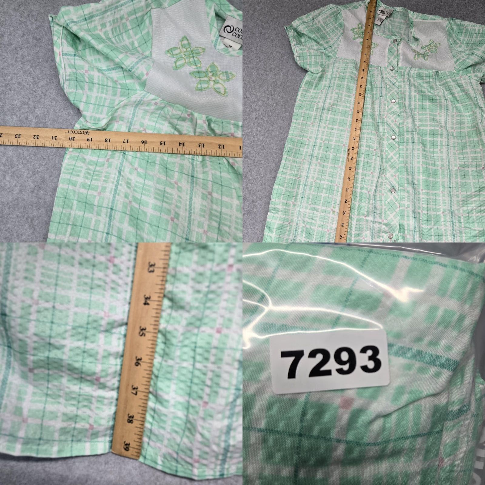 Vintage Cozee Corner Womens Medium Robe Green Plaid Kaftan Sleepwear Embroidered Button front Size ONE SIZE - 9 Thumbnail