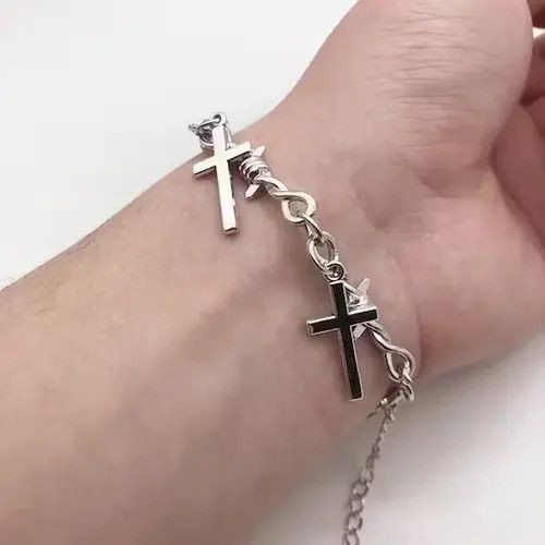 Jewelry × Vintage Barbed Wire Cross Bracelet Post Hip Hop Cosplay Jewelry Size ONE SIZE - 2 Thumbnail