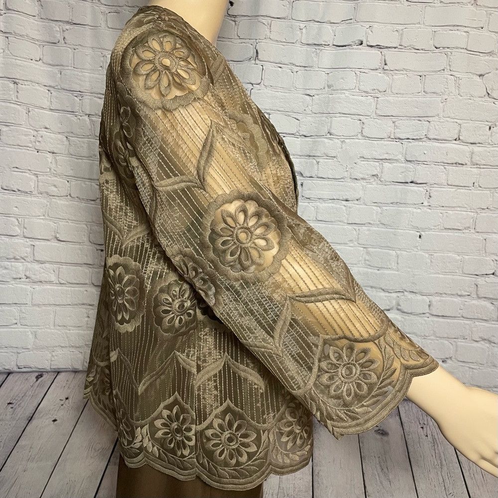 Chicos New Chico's Brown Lace Open Front Jacket Bolero Size 2 US L Size L / US 10 / IT 46 - 3 Thumbnail