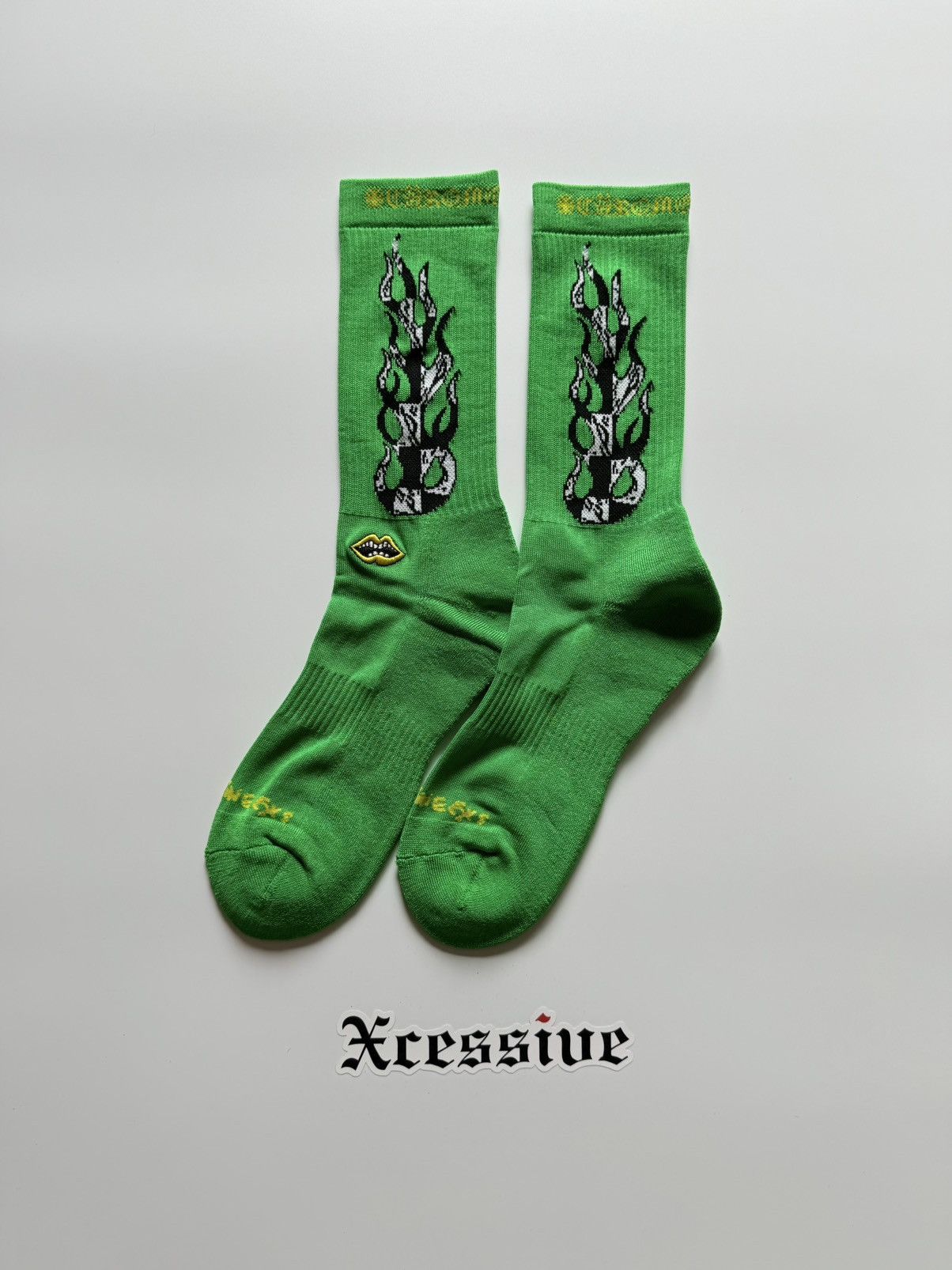 Chrome Hearts Chrome Hearts Matty Boy Green Flames Socks | Grailed