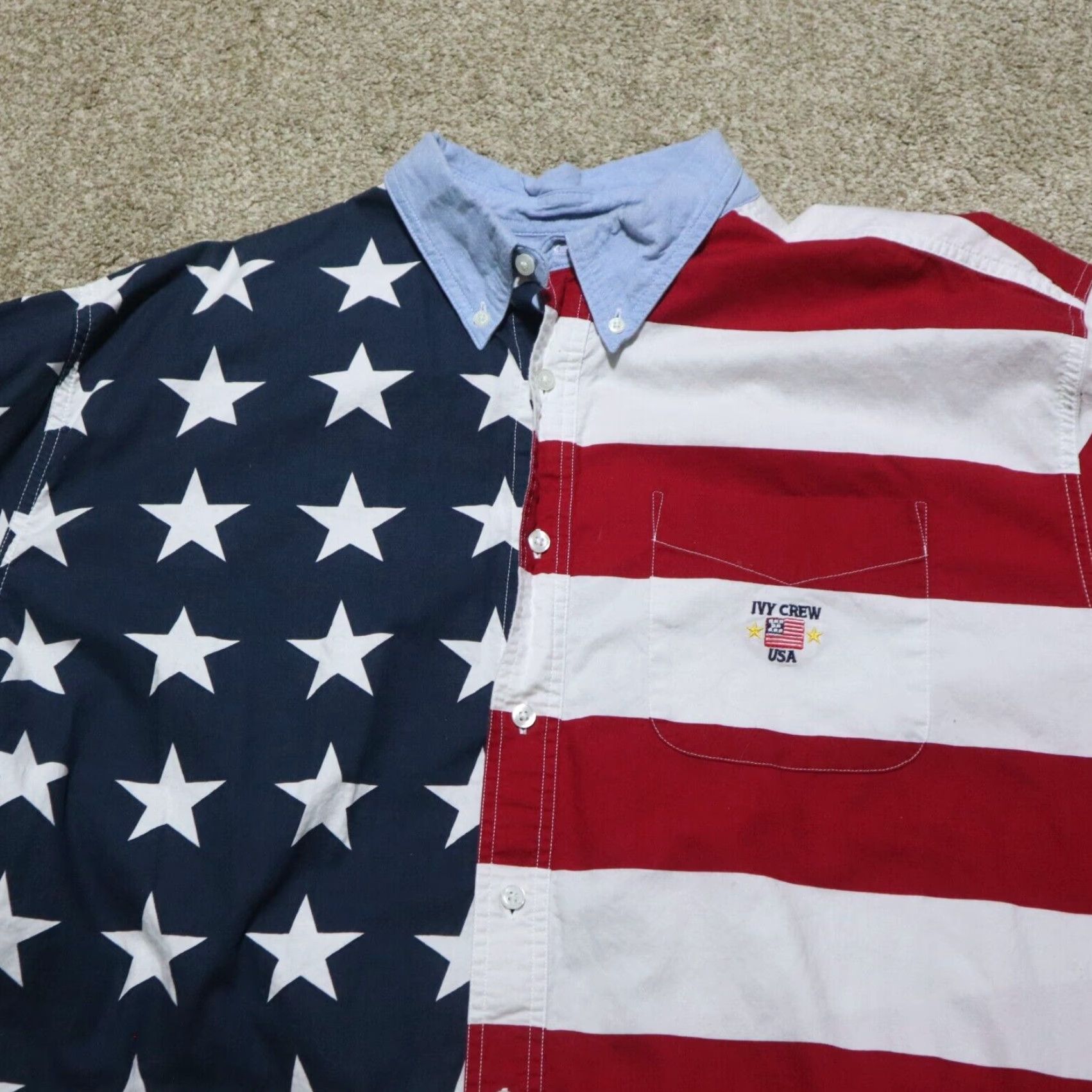 Vintage Ivy Crew Shirt Mens 2XL USA American Flag Stars & Stripes Button Front Down Size US XXL / EU 58 / 5 - 2 Thumbnail