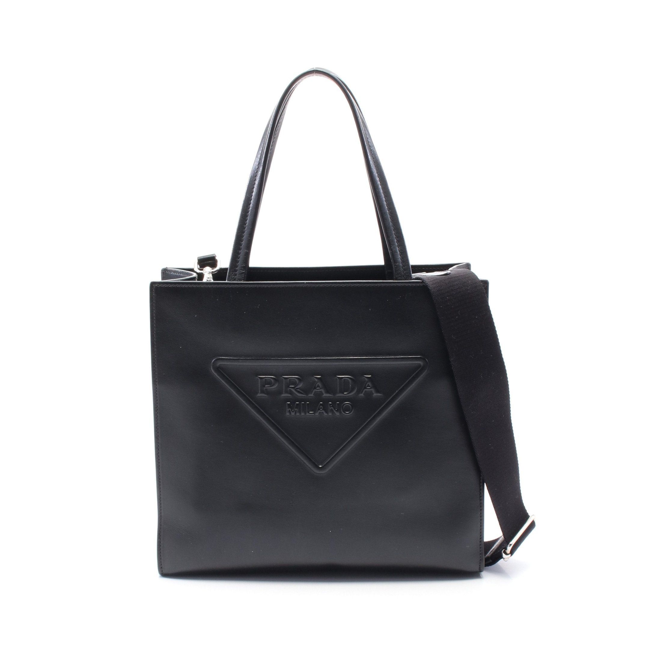 Prada Prada Soft Calf Triangle Logo Handbag Tote Bag Emboss Leather Black Size ONE SIZE - 1 Thumbnail