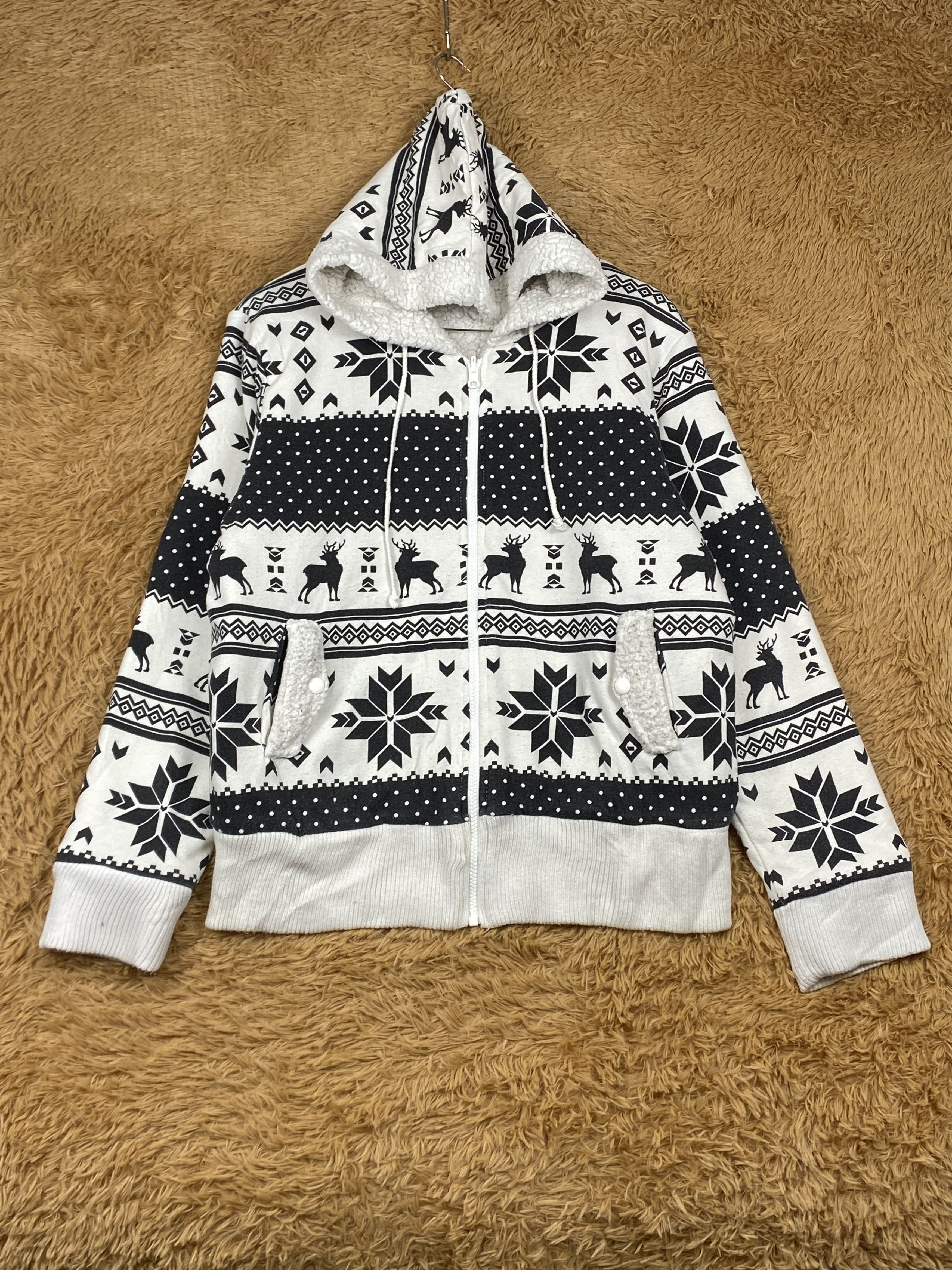 image of Healthy Karen Reversible Navajo Aztec Native Sweater Jacket in White/Black, Men's (Size Medium)