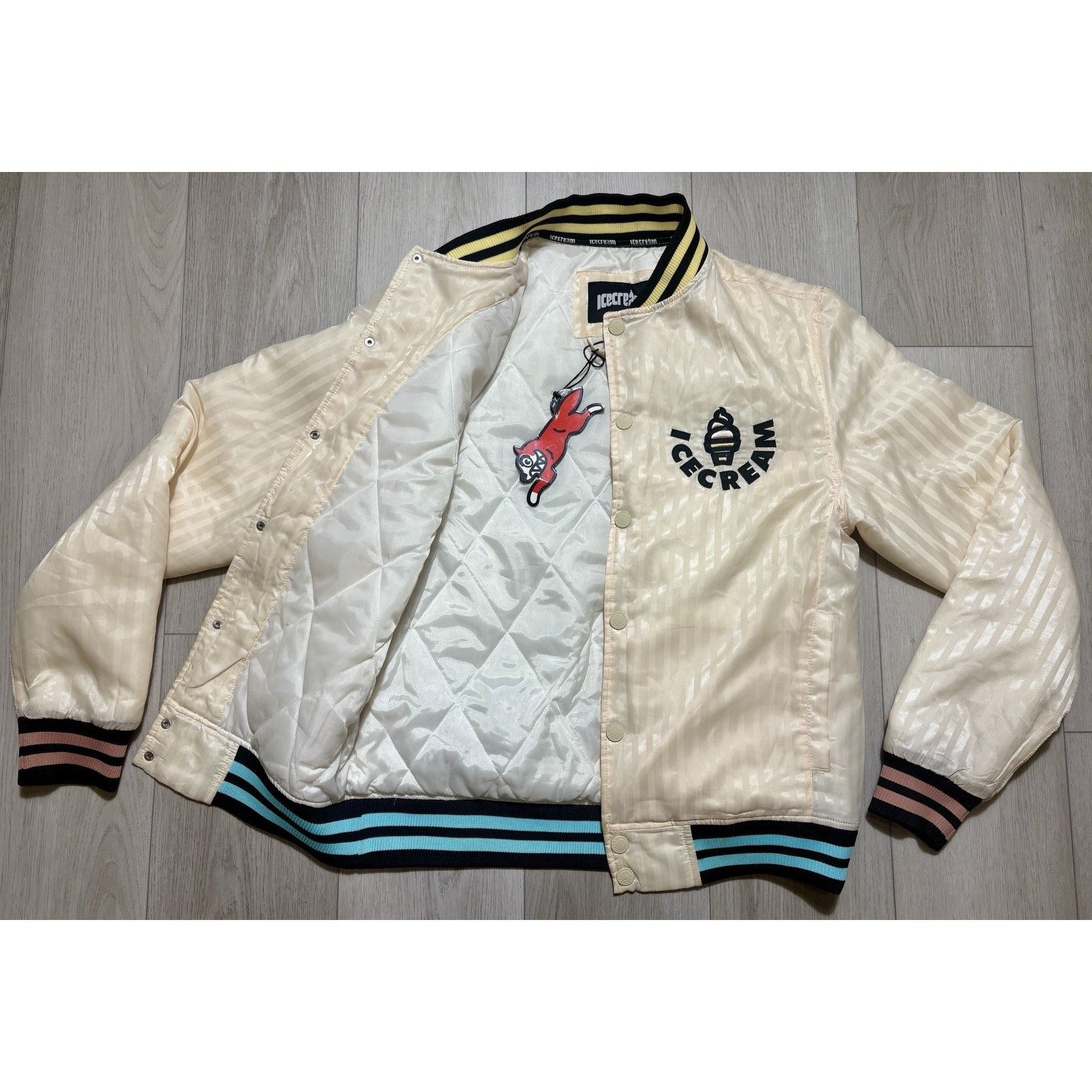 Icecream Ice Cream BBC Satin Varsity Jacket Cream Striped Bomber M Size US M / EU 48-50 / 2 - 3 Thumbnail