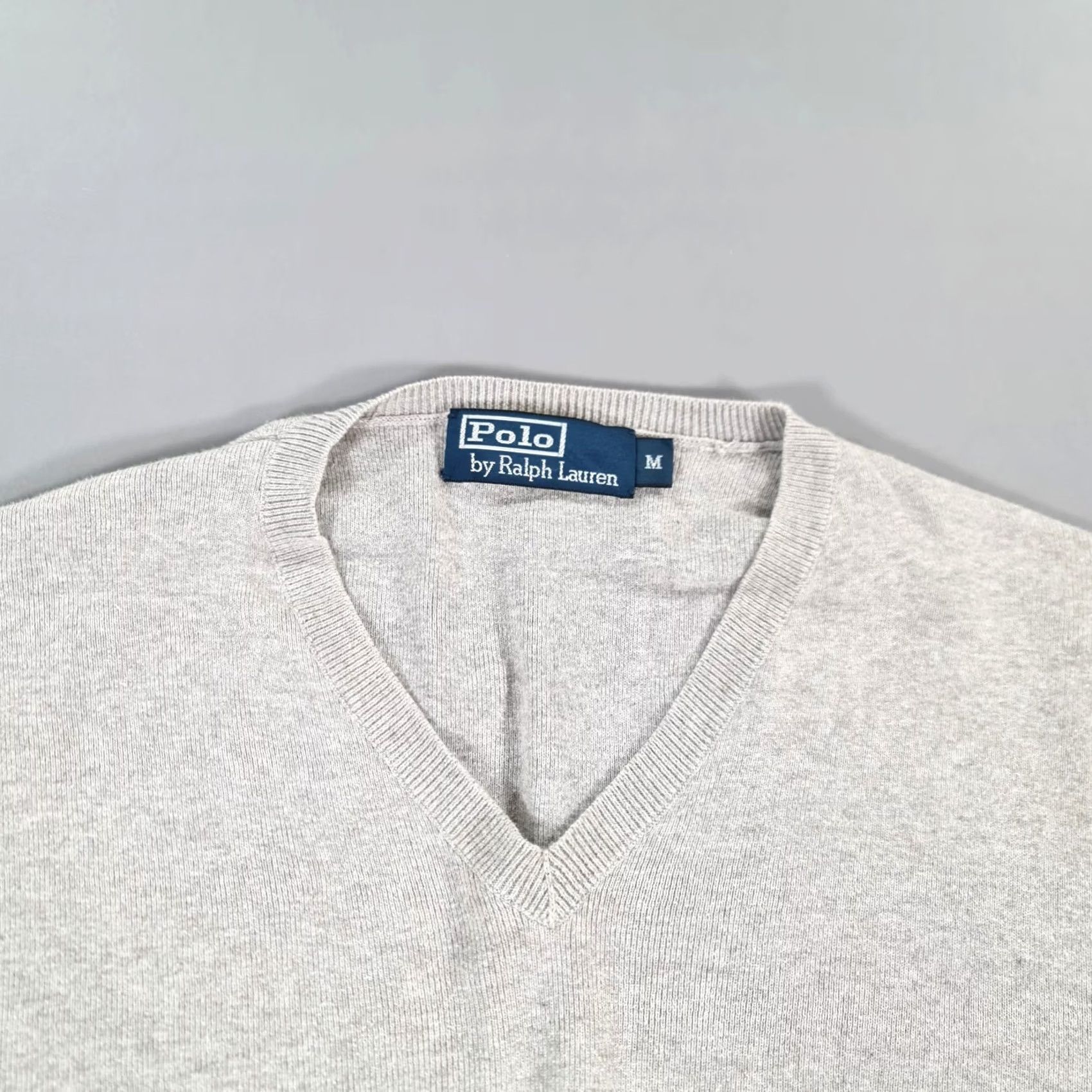 Polo Ralph Lauren VINTAGE Polo Ralph Lauren Mens Jumper Grey Medium 100% Cotton V Neck Knit Pullover Size US M / EU 48-50 / 2 - 2 Thumbnail