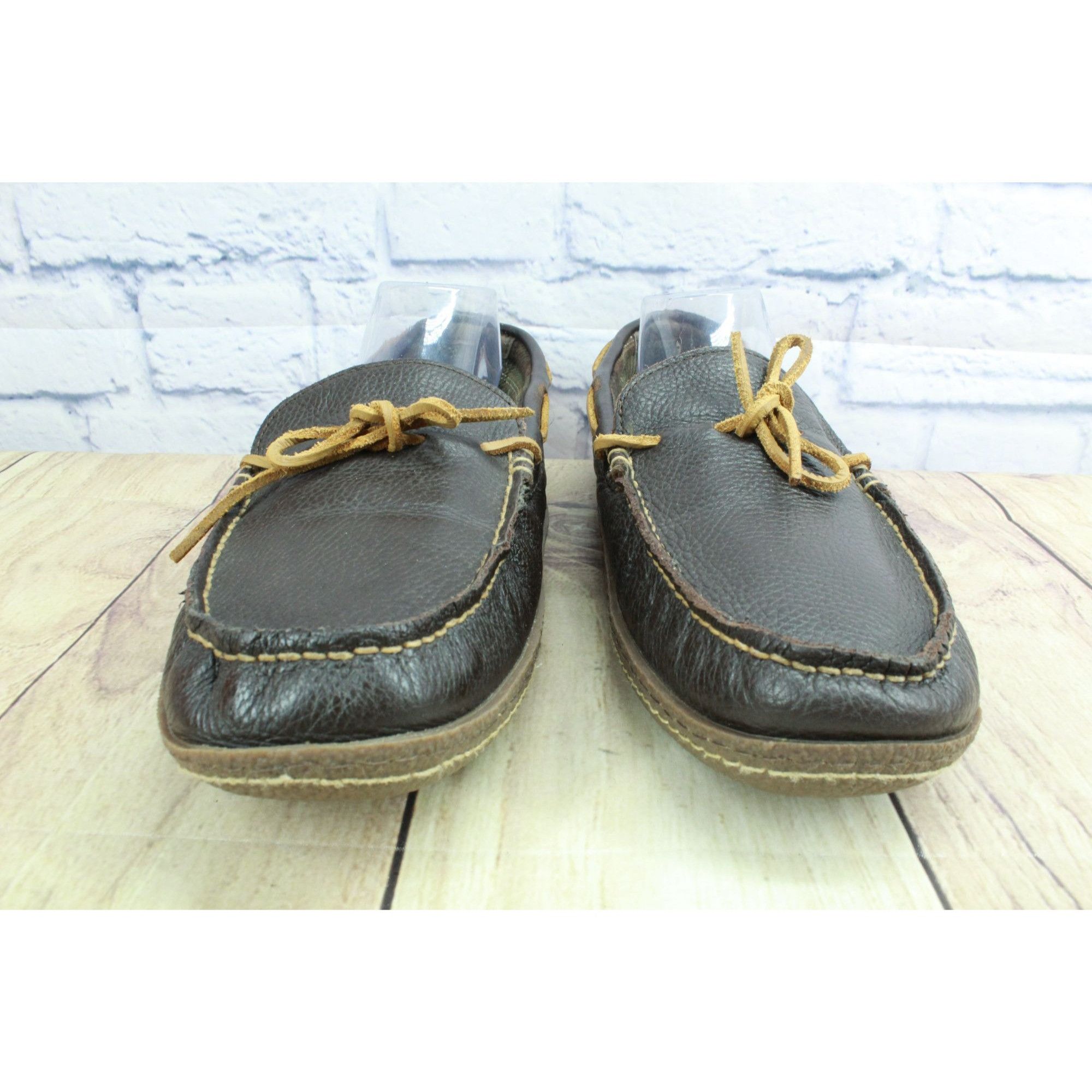 L.L. Bean LL Bean Brown Leather Flannel Moc Slippers Men's 13 M Size US 13 / EU 46 - 4 Thumbnail