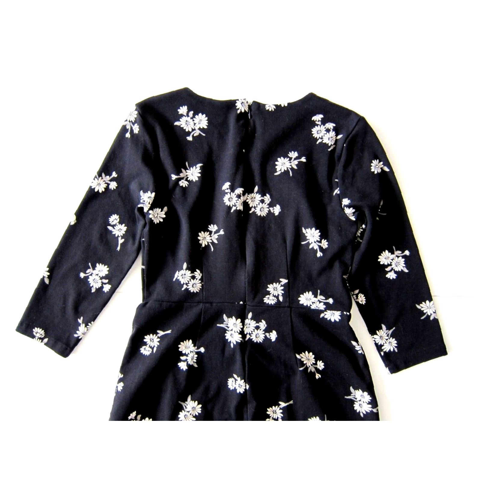 Old Navy Old Navy Black White Floral Cotton Stretch High Neck 3/4 Sleeve Empire Dress XS Size XS / US 0-2 / IT 36-38 - 5 Thumbnail