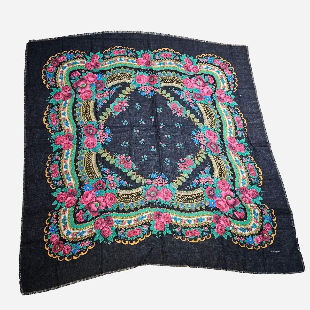 Vintage vintage boho whimsigoth folk floral babushka scarf Size ONE SIZE - 1 Thumbnail