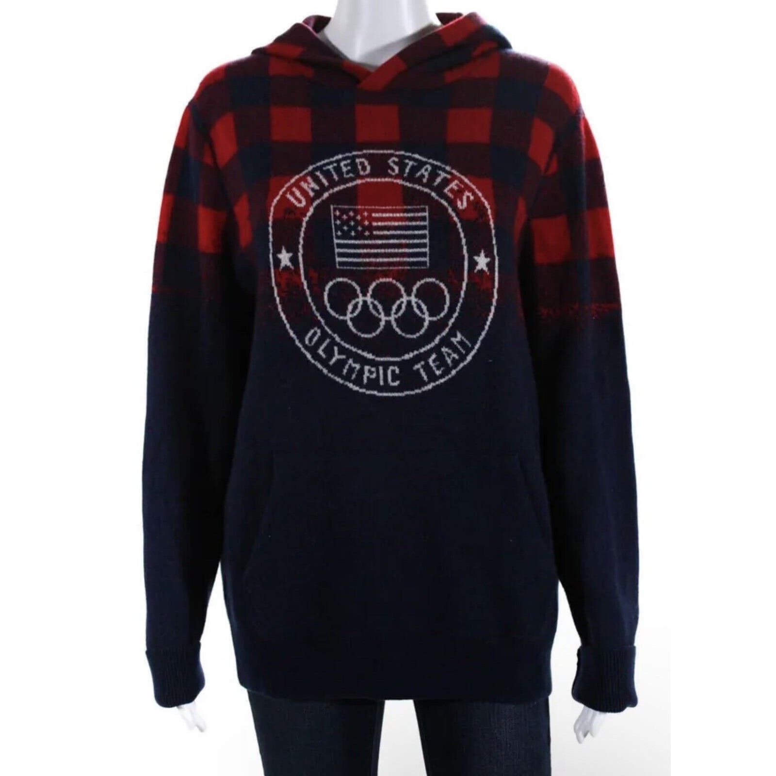 image of Polo Ralph Laurent Olympic Team Hoodie Blue Red Med 100% Wool, Men's (Size Medium)