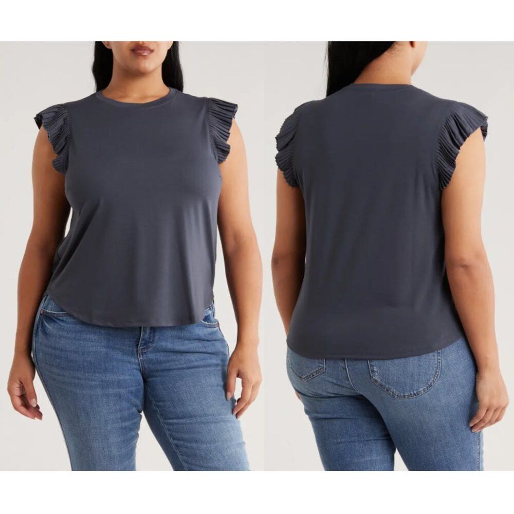 Other NWT New Democracy Pleated Sleeve Mixed Media Orion Blue T-S Size 3XL / US 20-22 - 1 Thumbnail
