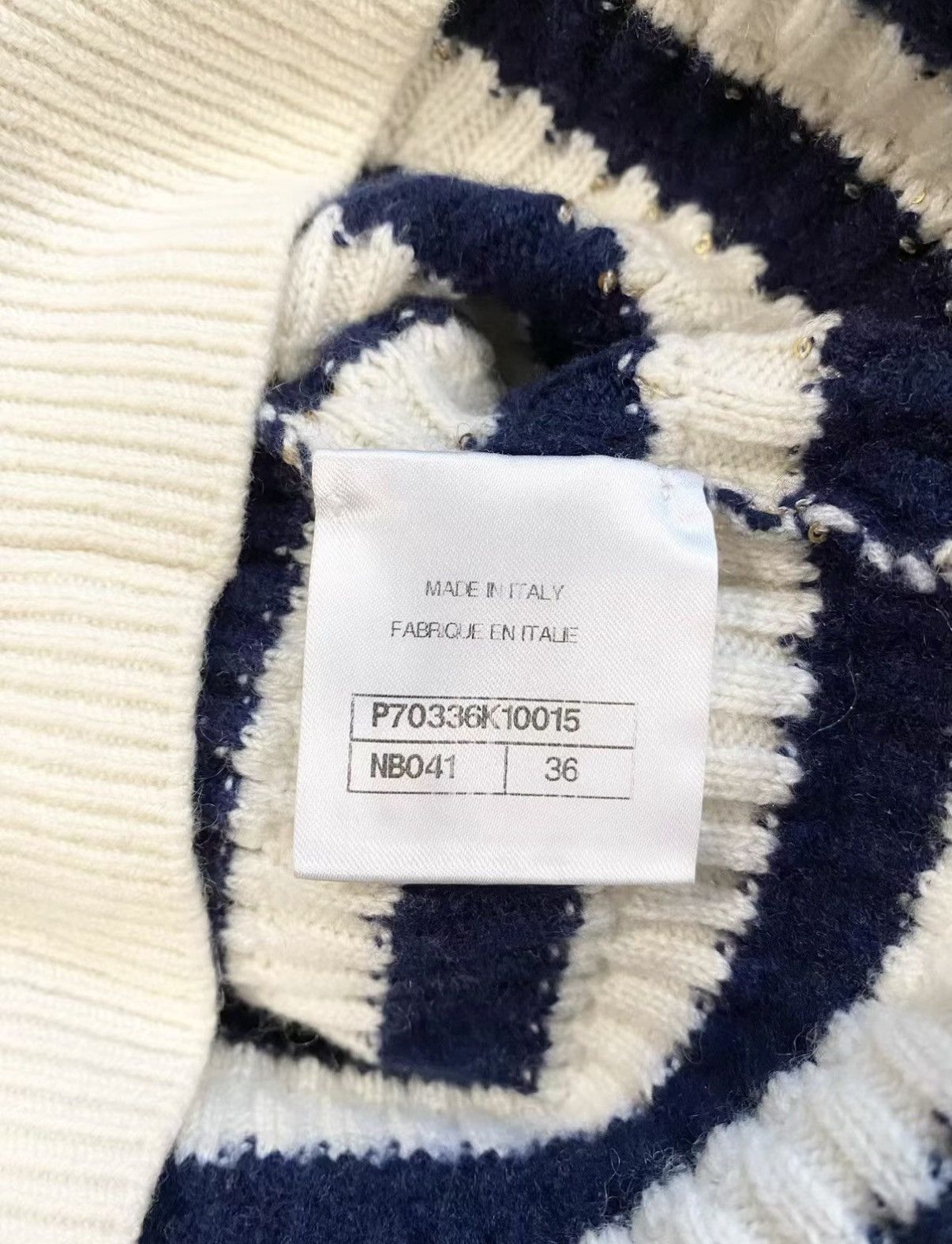 Chanel Chanel Classic Navy Blue Striped Sequin Cashmere Sweater J33 Size XS / US 0-2 / IT 36-38 - 6 Thumbnail