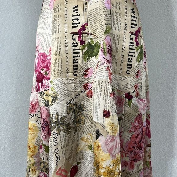John Galliano × Vintage VTG John Galliano Gazette Newspaper Floral Dress Silk Italy Size M / US 6-8 / IT 42-44 - 3 Thumbnail