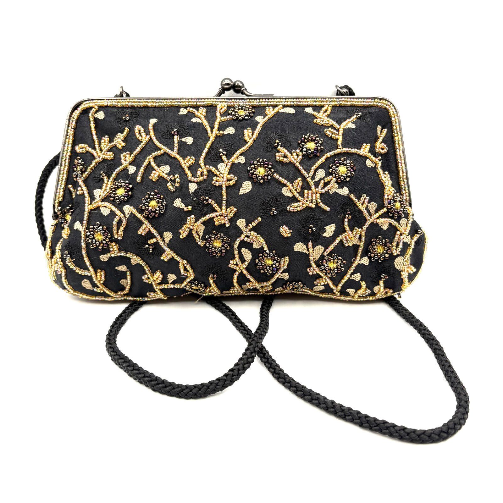 Designer Vintage Lancôme Black Beaded Clutch Crossbody Purse, Men's