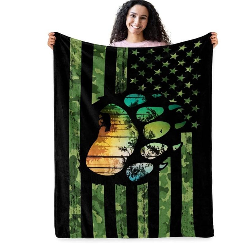 The Unbranded Brand Bear Paw Flag Blanket Fleece Throw 60x50 Inch Size ONE SIZE - 2 Thumbnail
