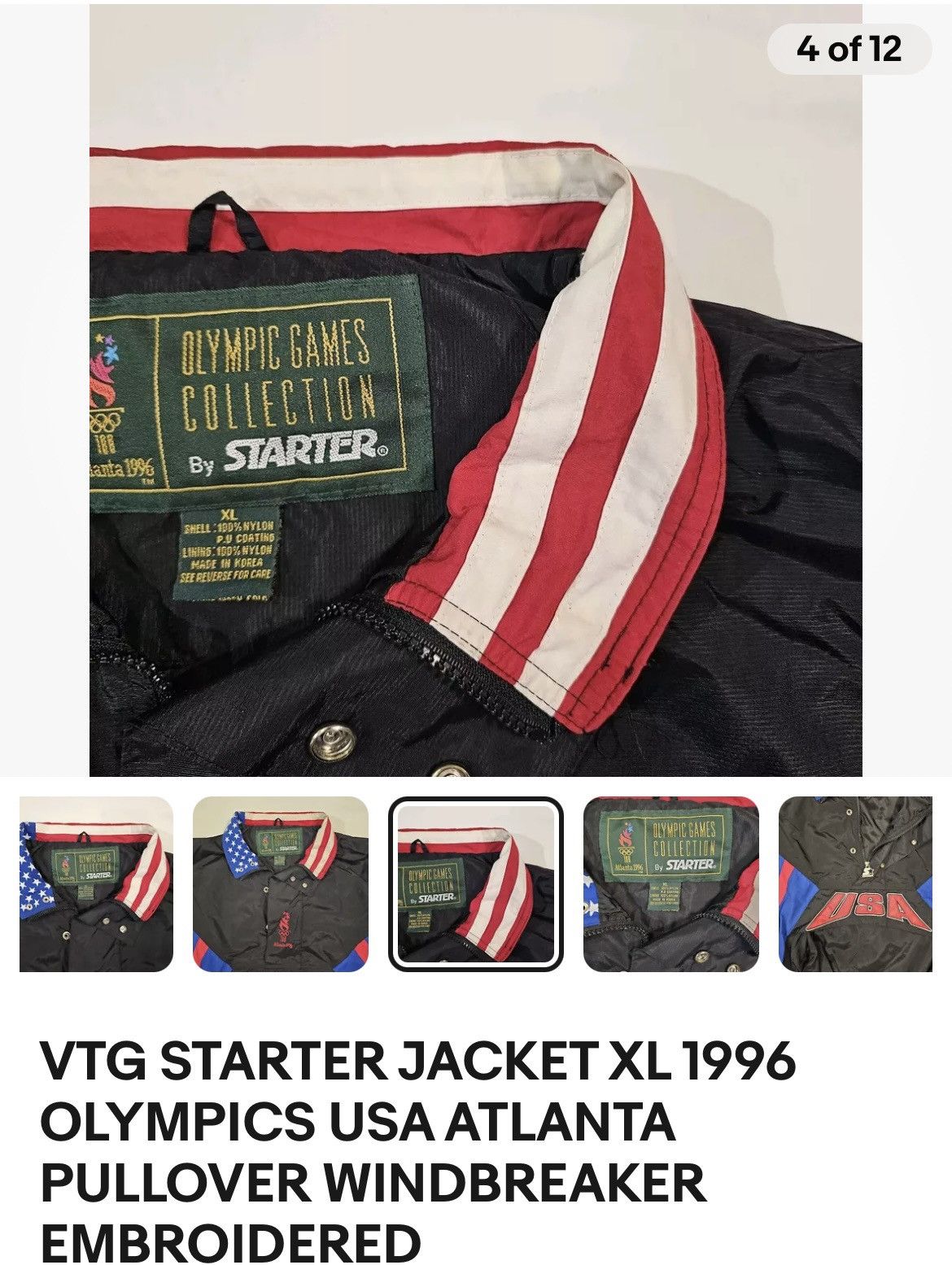 Starter × USA Olympics × Vintage Vintage 90s USA Starter Pullover Size US XL / EU 56 / 4 - 9 Thumbnail