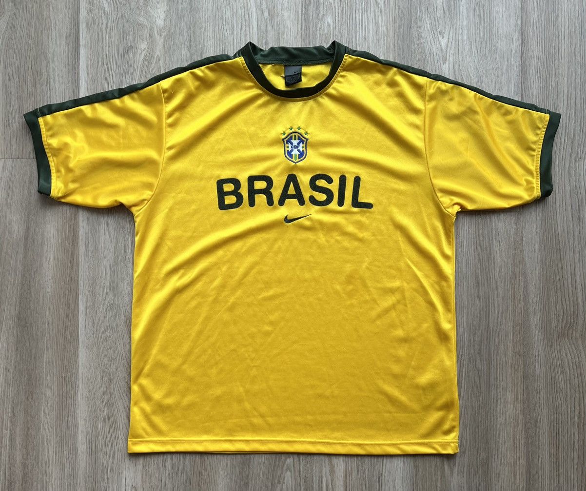 Nike × Vintage Vintage Nike Brasil Yellow Soccer T-Shirt Football Jersey Size US L / EU 52-54 / 3 - 1 Thumbnail