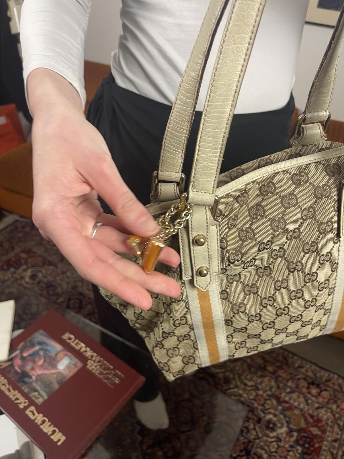Gucci Gucci - Beige Monogram Tote Bag with White Stripes Size ONE SIZE - 7 Thumbnail