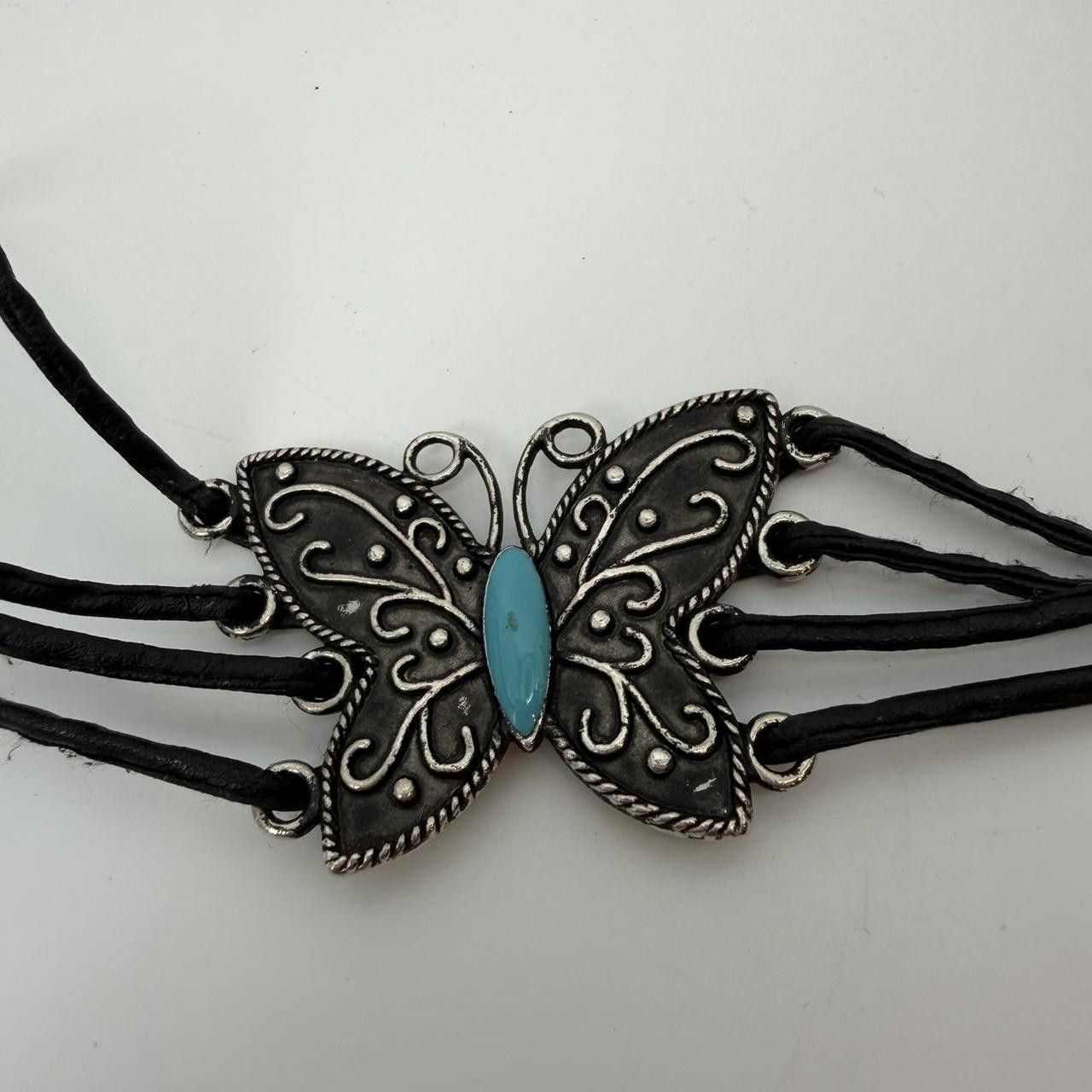 The Unbranded Brand Rare Vtg GENUINE LEATHER Butterfly Concho Belt Turquoise Size ONE SIZE - 2 Thumbnail