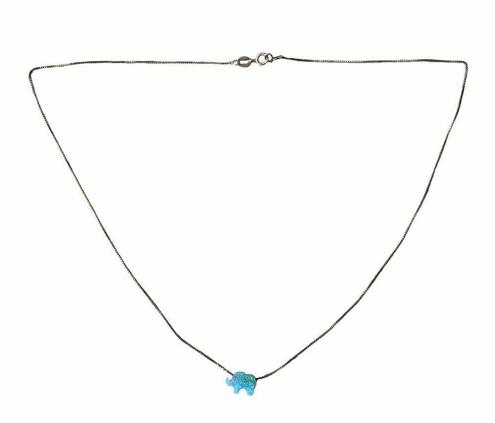 Designer Pre Owned Sterling Silver Necklace With Opal Blue Elephant Size ONE SIZE - 2 Thumbnail