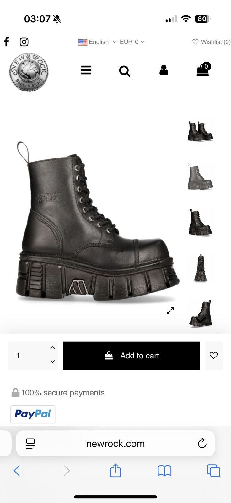 New Rock ANKLE BOOT BLACK TOWER WITH LACES M-NEWMILI083-S39 Size US 7 / IT 37 - 6 Thumbnail