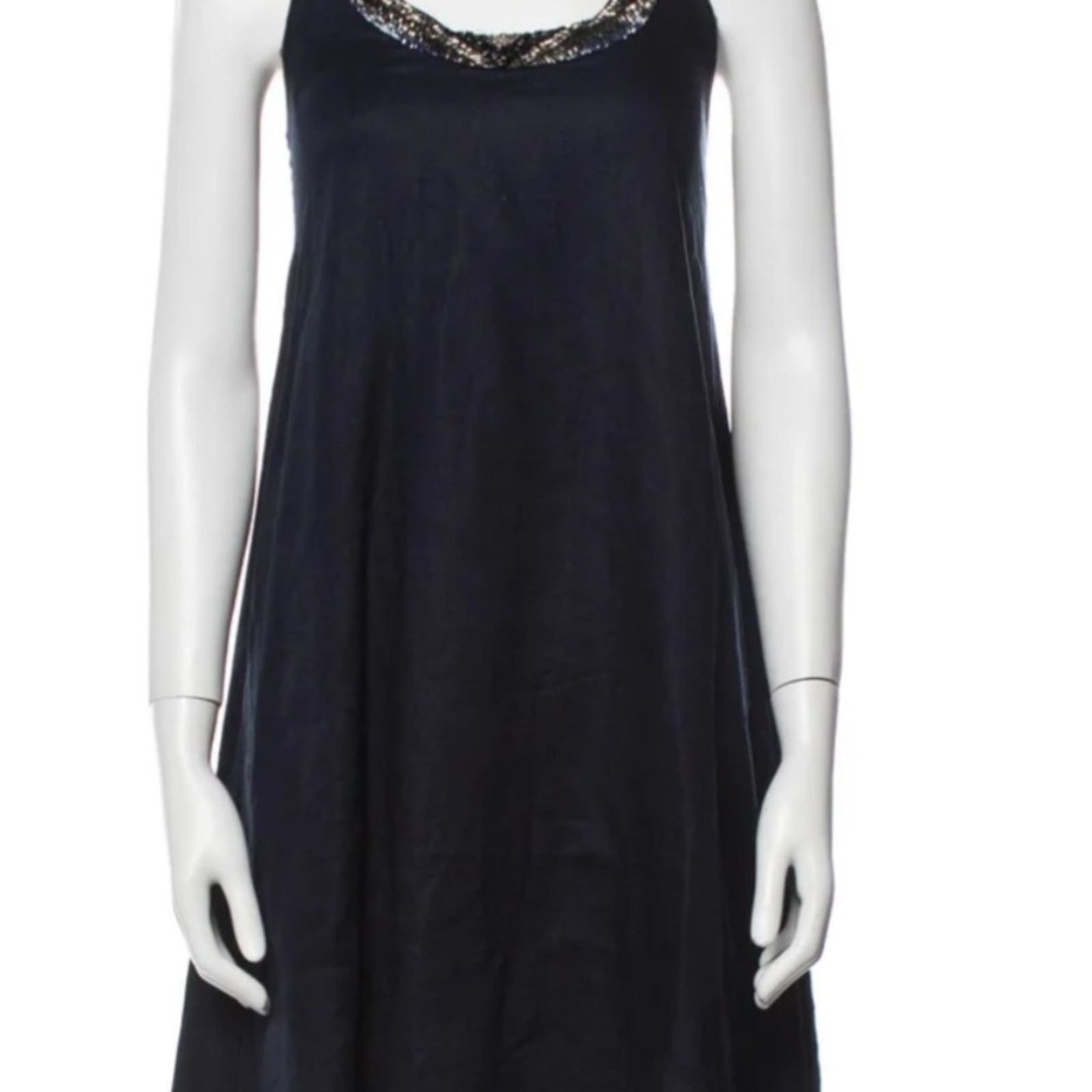 Calypso St Barth Calypso St Barth Navy Blue Linen Sequin Neck Tank Dress XS Size XS / US 0-2 / IT 36-38 - 4 Thumbnail