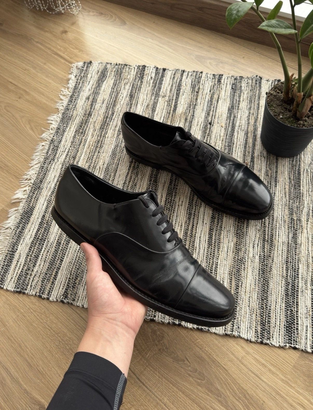 PRADA MEN’S OXFORD LEATHER SHOES BLACK CASUAL LUXURY MENS