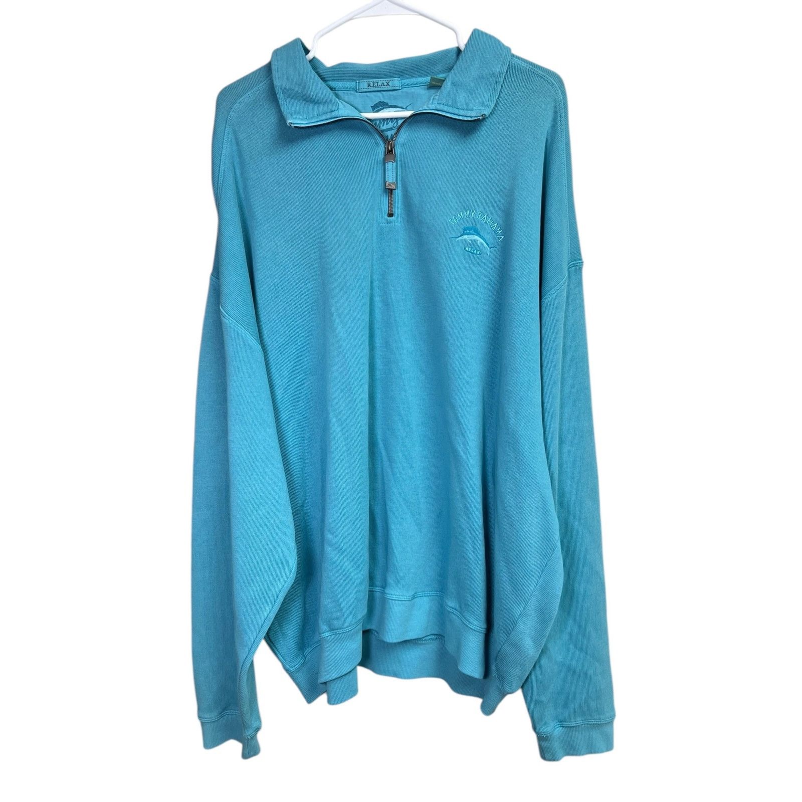 Tommy Bahama Tommy Bahama Relax Quarter Zip Pullover Sweater Teal Blue Size US XXL / EU 58 / 5 - 1 Thumbnail