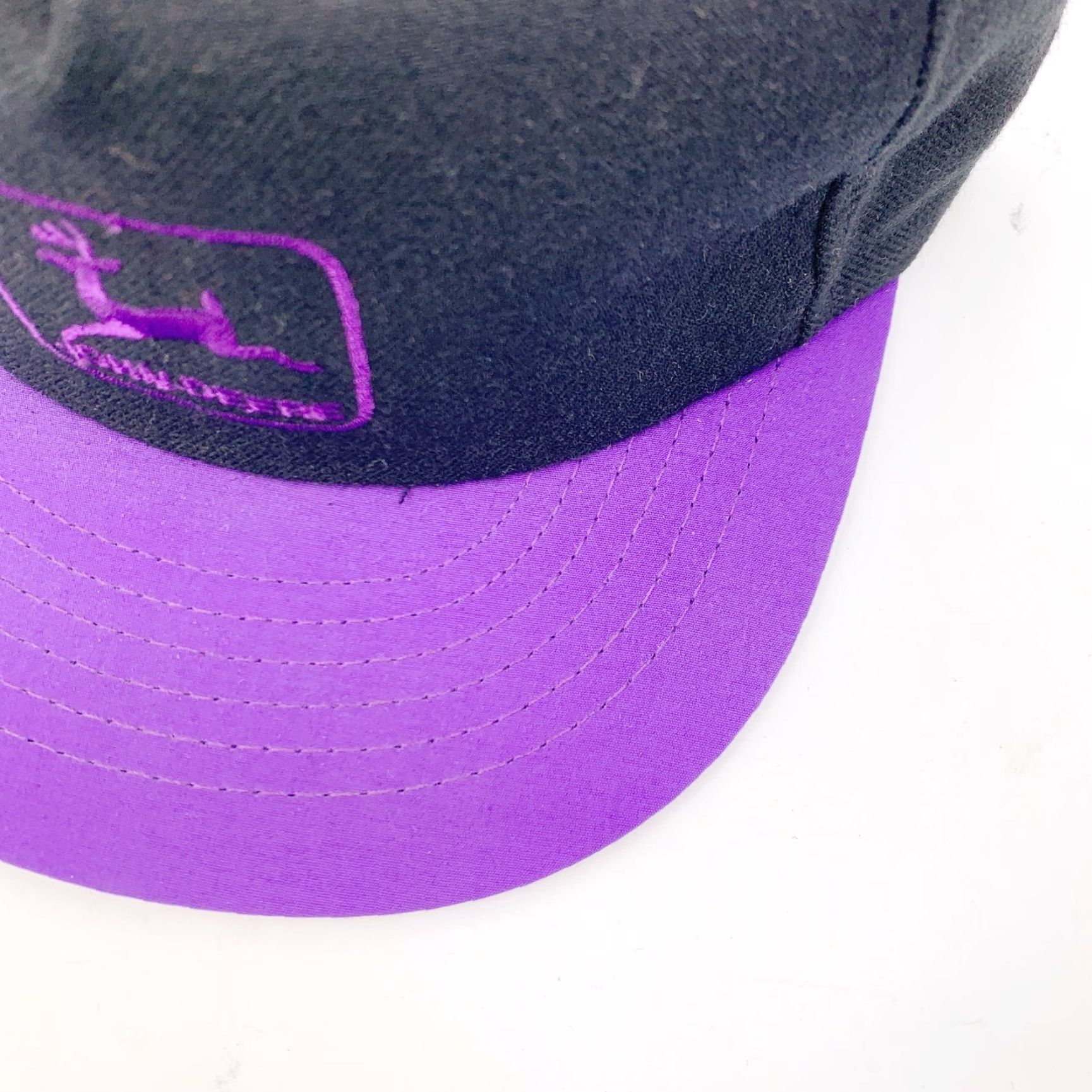 John Deere VINTAGE Swingster Hat Cap 80s John Deere Embroidered Purple Black Snapback One Size Mens Womens Boys Girls Size ONE SIZE - 2 Thumbnail