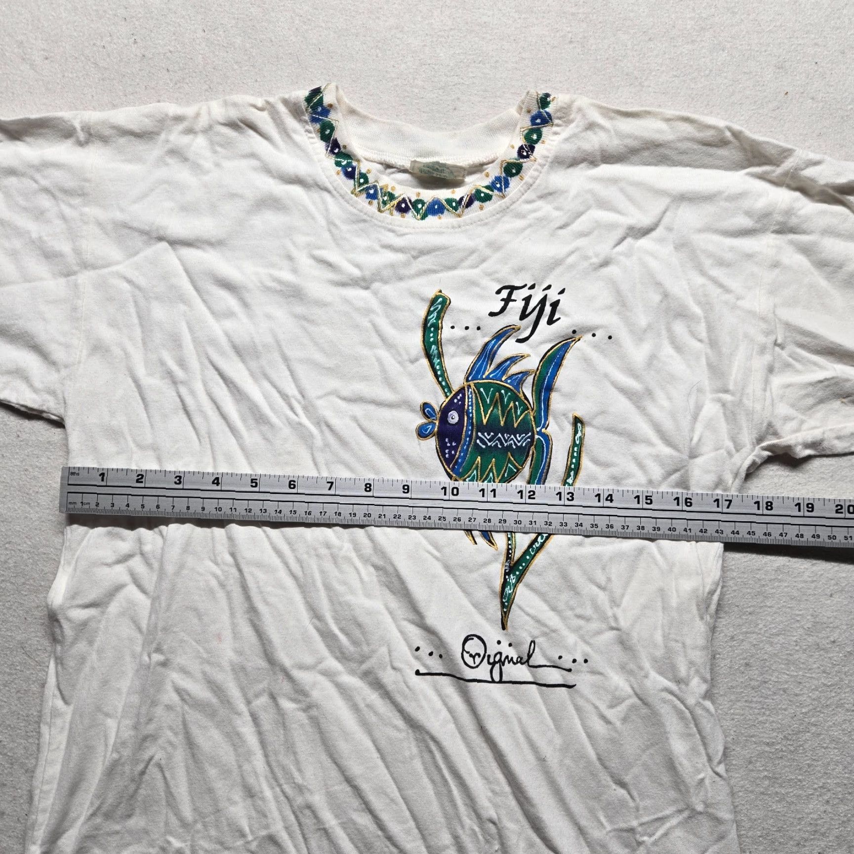 Vintage VINTAGE FUJ Original Shirt Ocean White Short Sleeve Tee T-Shirt Adult S Small L 1990s United States Mens Womens Boys Girls Size US L / EU 52-54 / 3 - 5 Thumbnail
