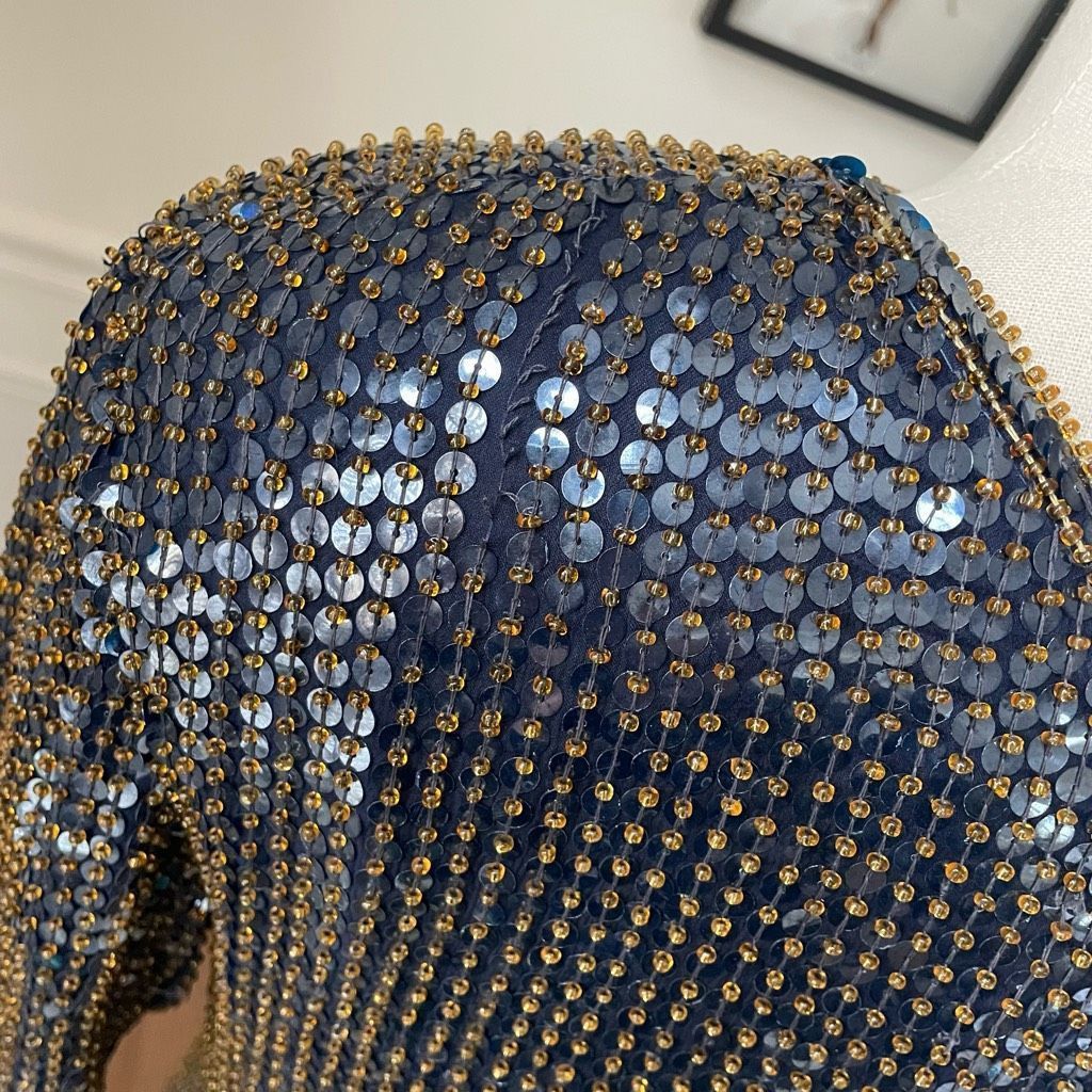 Vintage Vintage 80s 90s Modi Silk Heavily Beaded Sequin Dark Blue Am Size M / US 6-8 / IT 42-44 - 6 Thumbnail