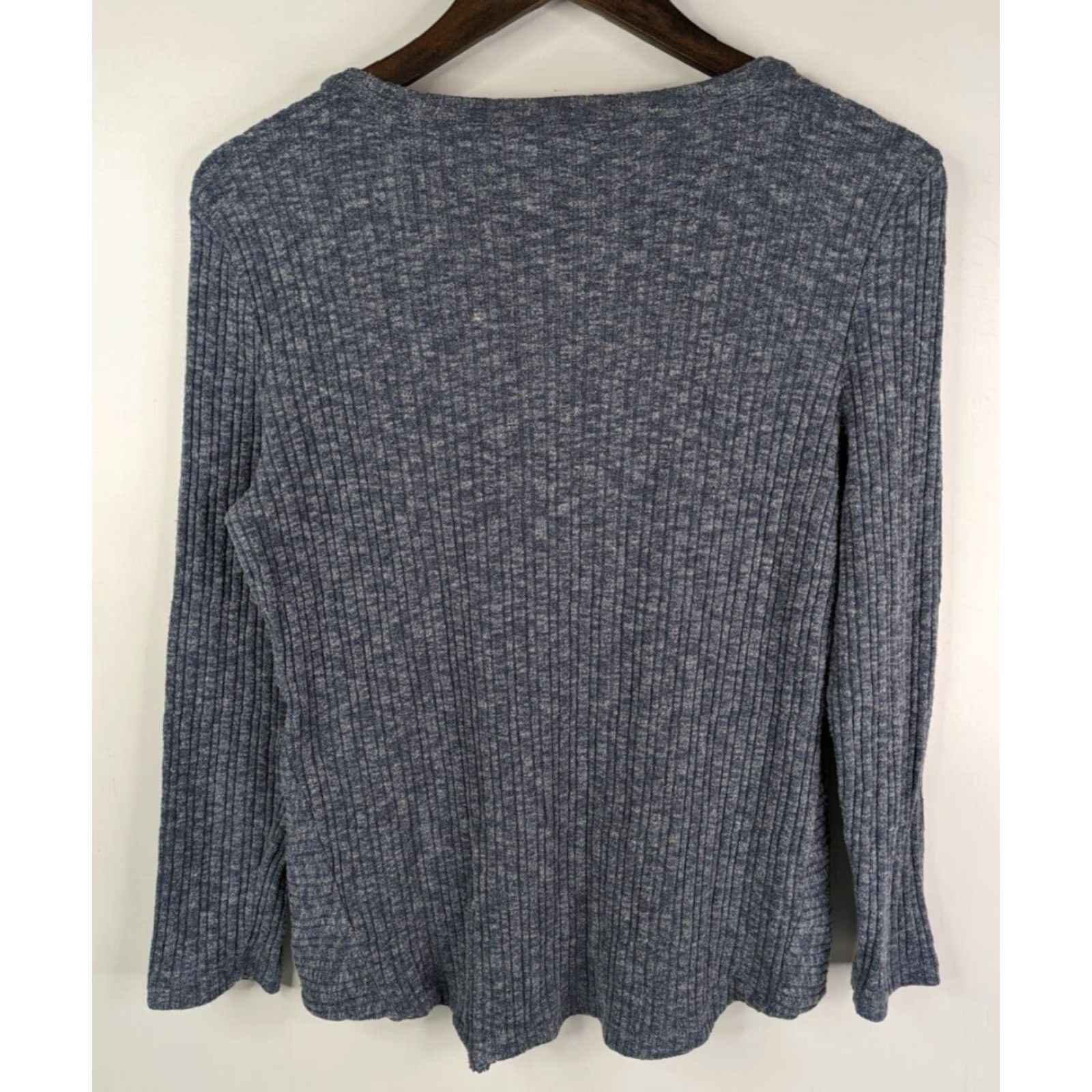Lucky Brand Lucky Brand Lace Up Top Blue Ribbed Boho Long Sleeve Women’s Large L 7W63414 Size L / US 10 / IT 46 - 4 Thumbnail