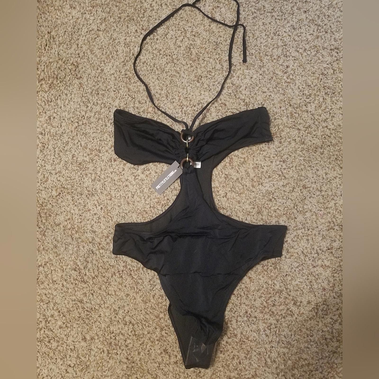 Designer NWT PrettyLittleThing Black One-Piece Swimsuit Size 12 Size ONE SIZE - 1 Thumbnail