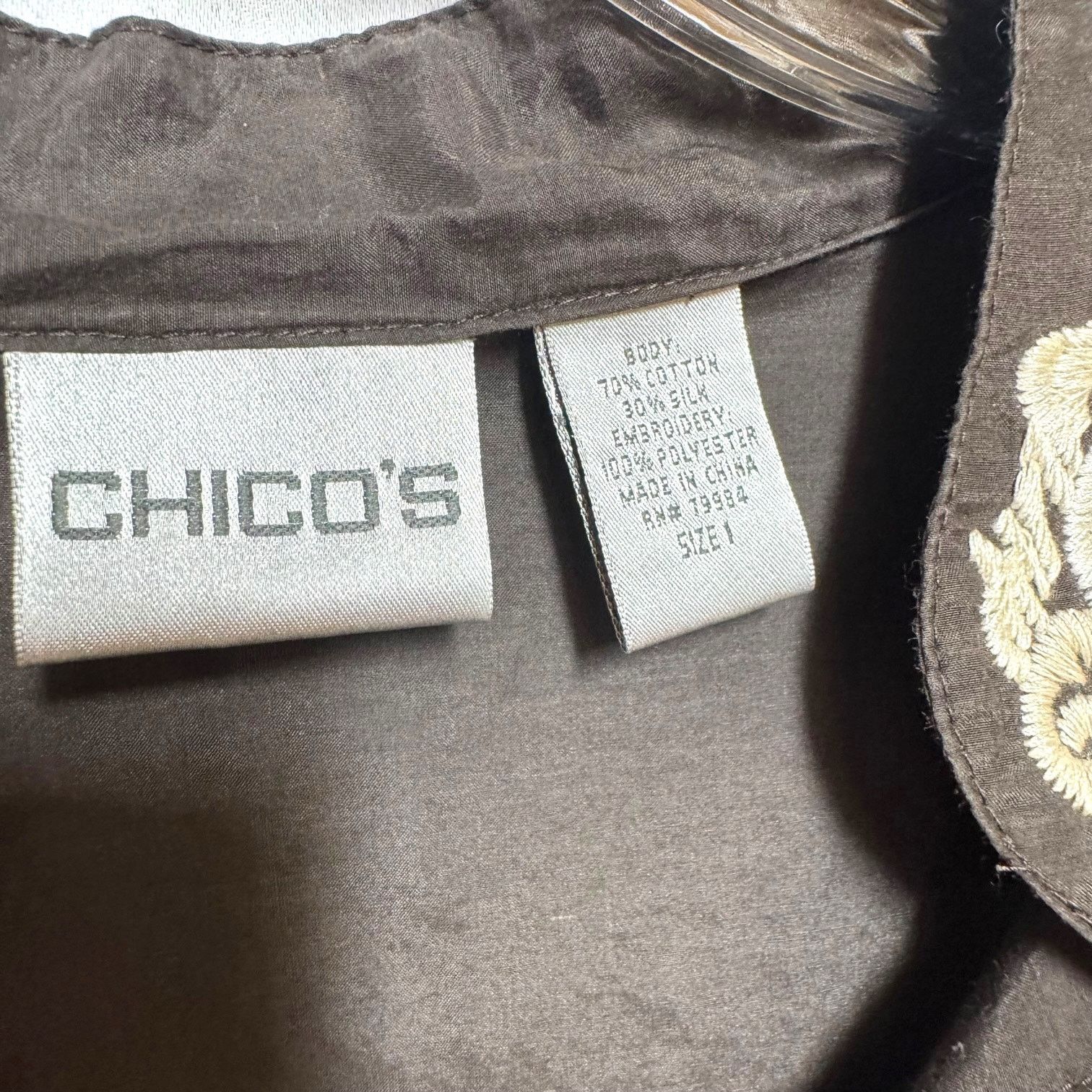 Chicos Chico's Cotton Silk Tunic Top Brown Cream 1 / Medium Size M / US 6-8 / IT 42-44 - 2 Thumbnail