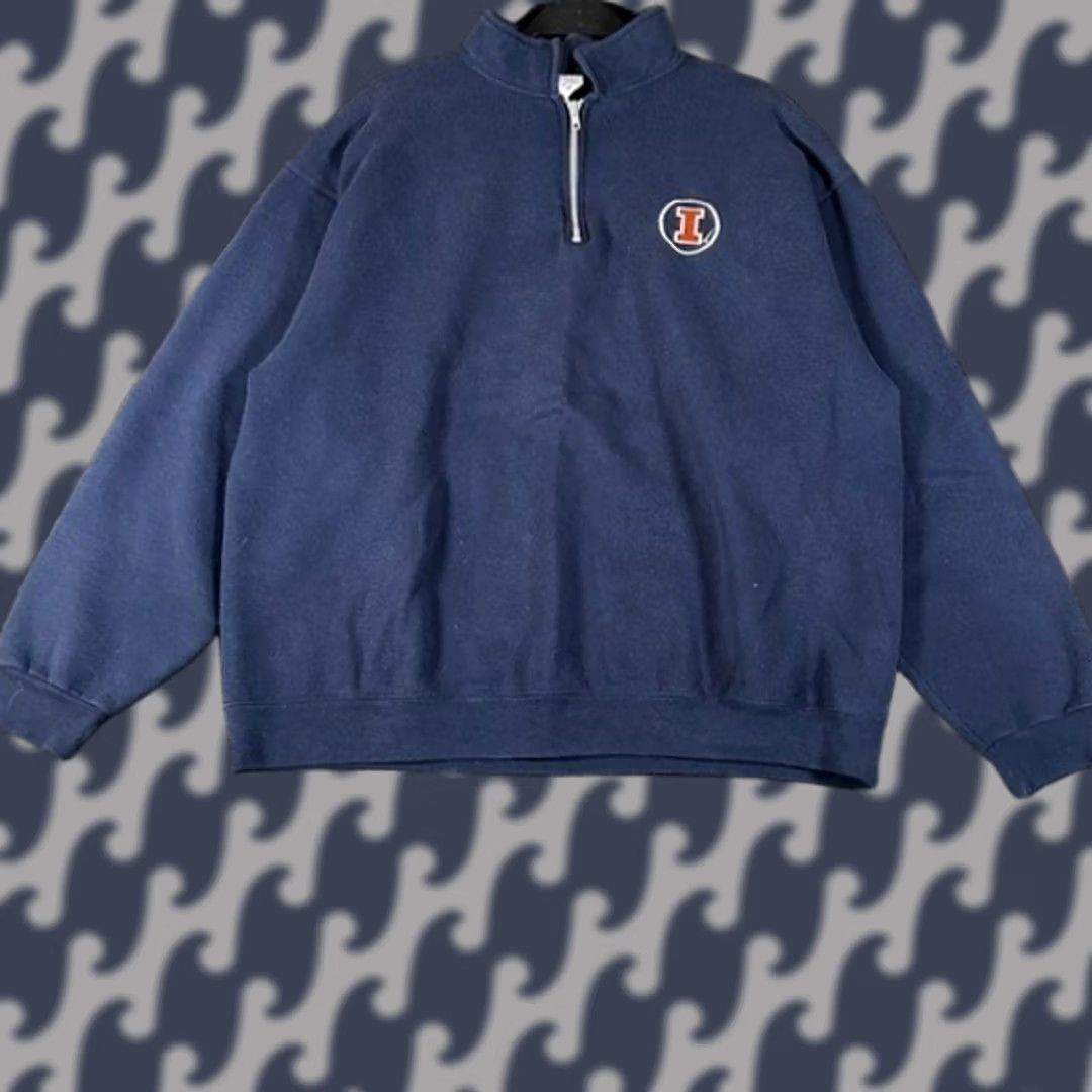 Jerzees VINTAGE Illinois Fighting Quarter Zip Pullover Sweatshirt Mens Size XL Navy Size US XL / EU 56 / 4 - 1 Thumbnail