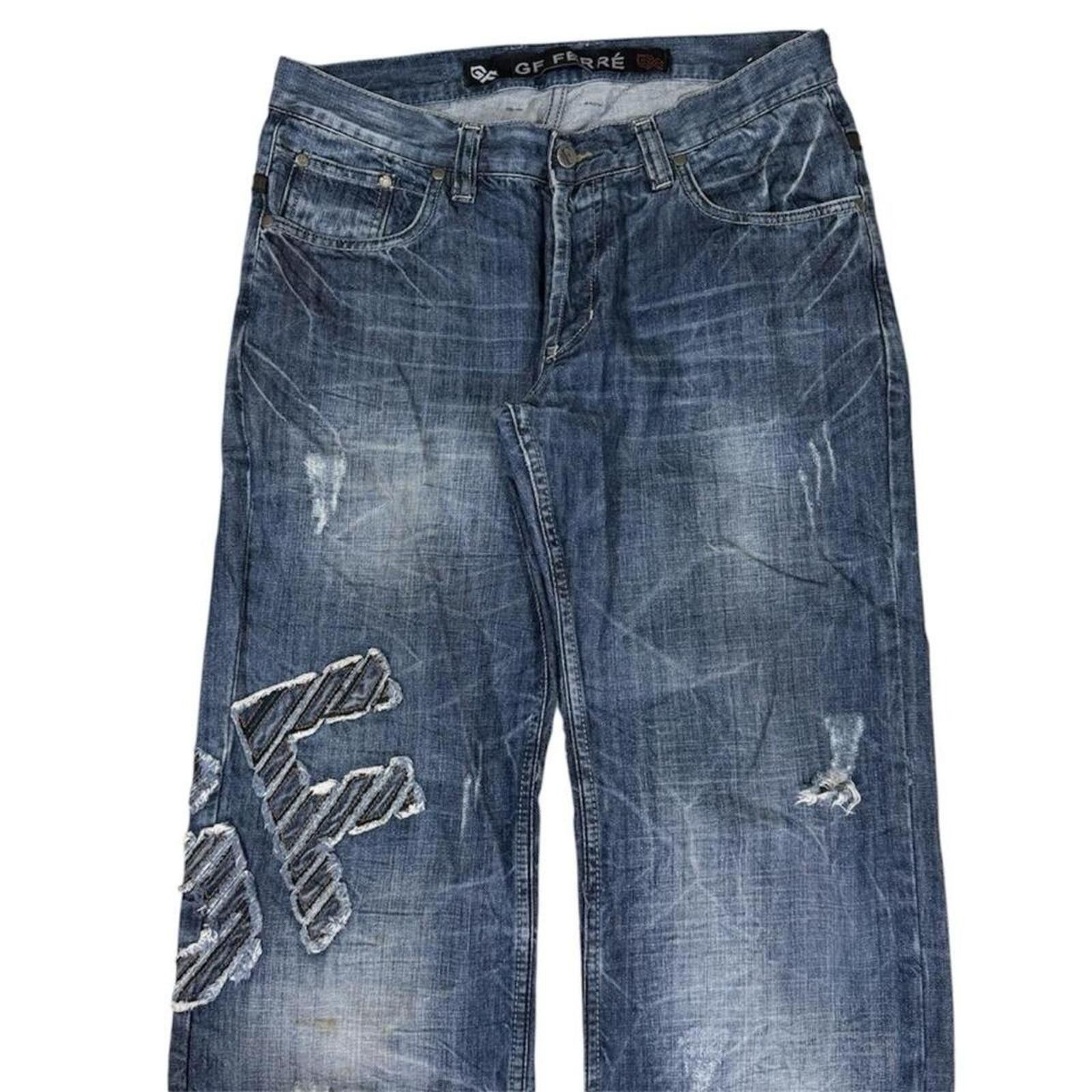 Other Vintage GF FERRE unique denim jeans leather work on back Size US 34 / EU 50 - 3 Thumbnail
