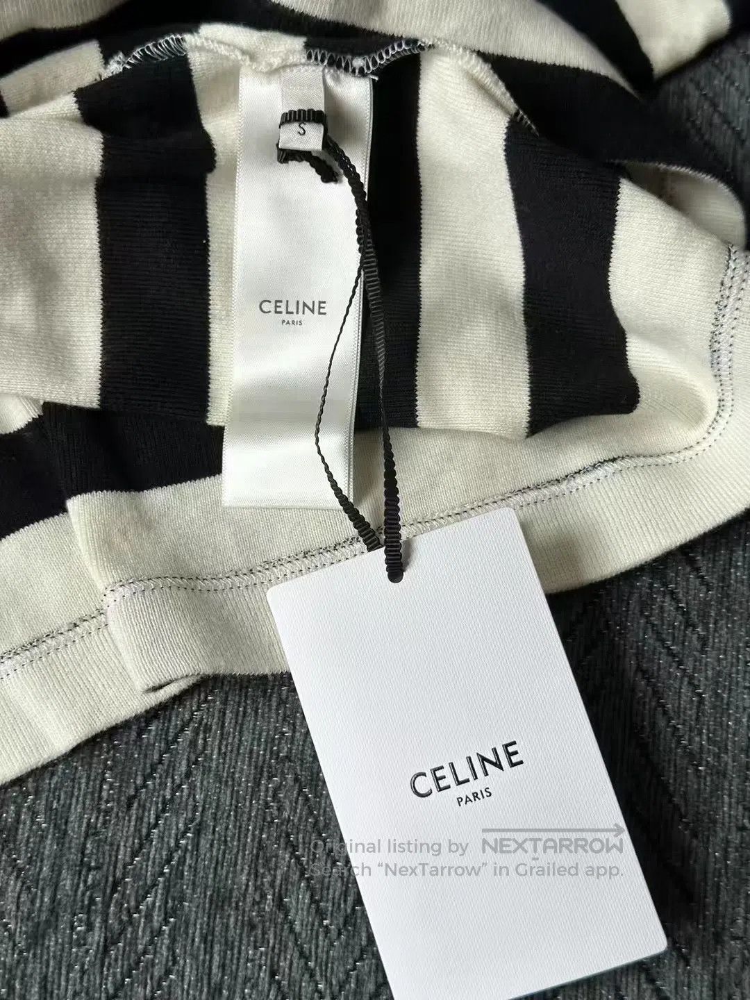 Celine CELINE Black and White Stripe Triumph Arch Embroidered Lon Size S / US 4 / IT 40 - 4 Thumbnail