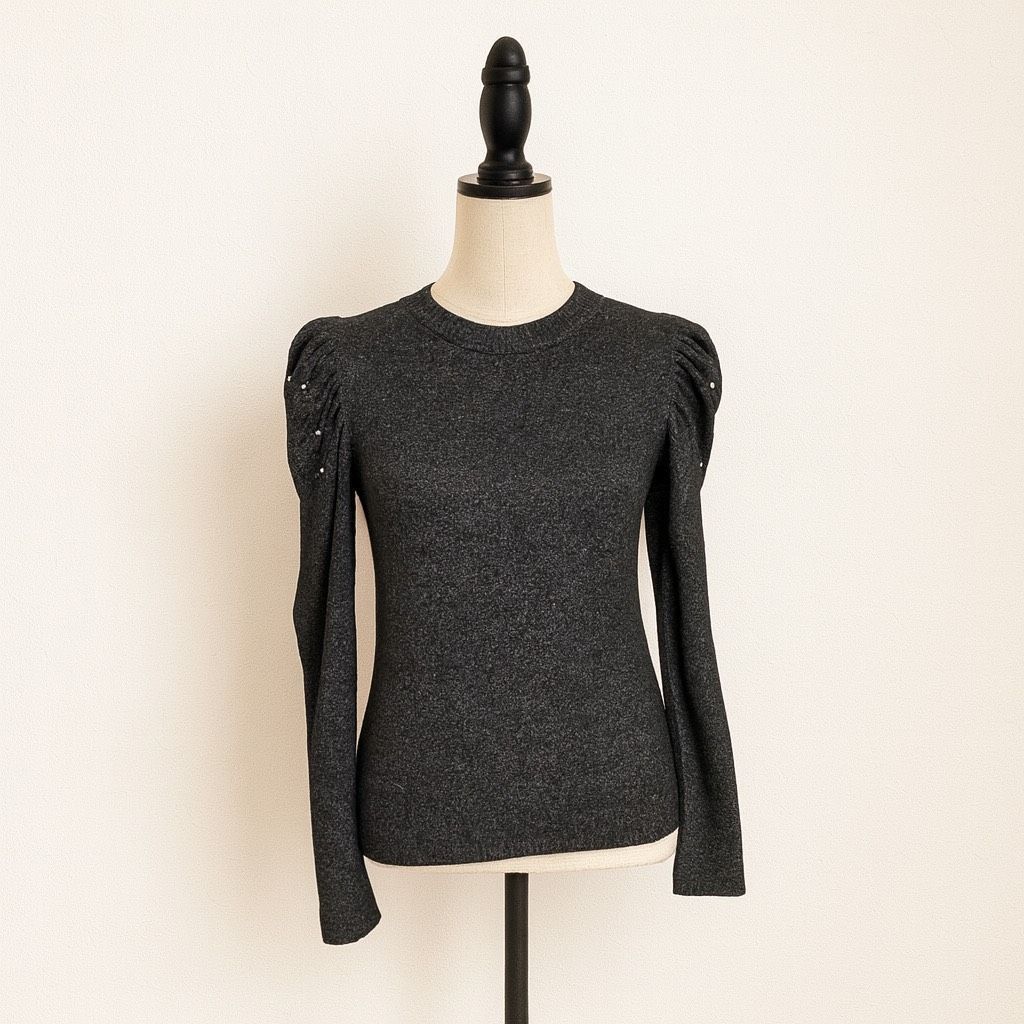 Other Gray Long Sleeve Sweater Top with Juliet Sleeves & Jeweled A Size M / US 6-8 / IT 42-44 - 1 Thumbnail