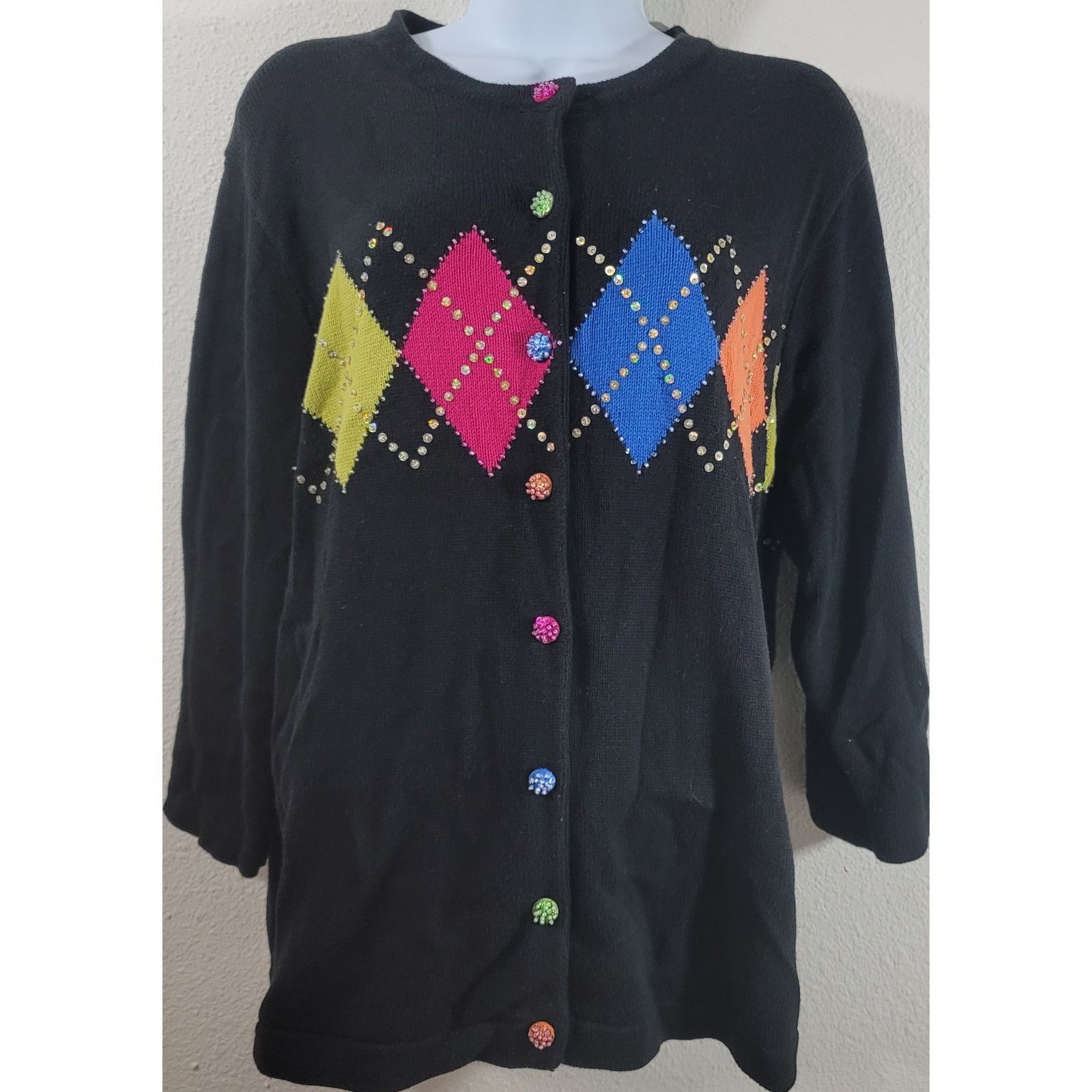 Other Jack B Quick Black Blue Yellow Button Cardigan Sweater 1XL Size XL / US 12-14 / IT 48-50 - 1 Thumbnail