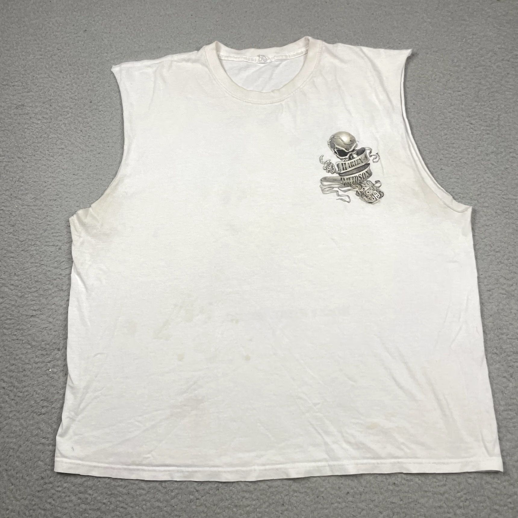 Harley Davidson VINTAGE Harley-Davidson T Shirt Adult XL White Rocky Point Biker Sleeveless Skull Dice Crew Neck Logo Graphic Print Men Size US XL / EU 56 / 4 - 4 Thumbnail