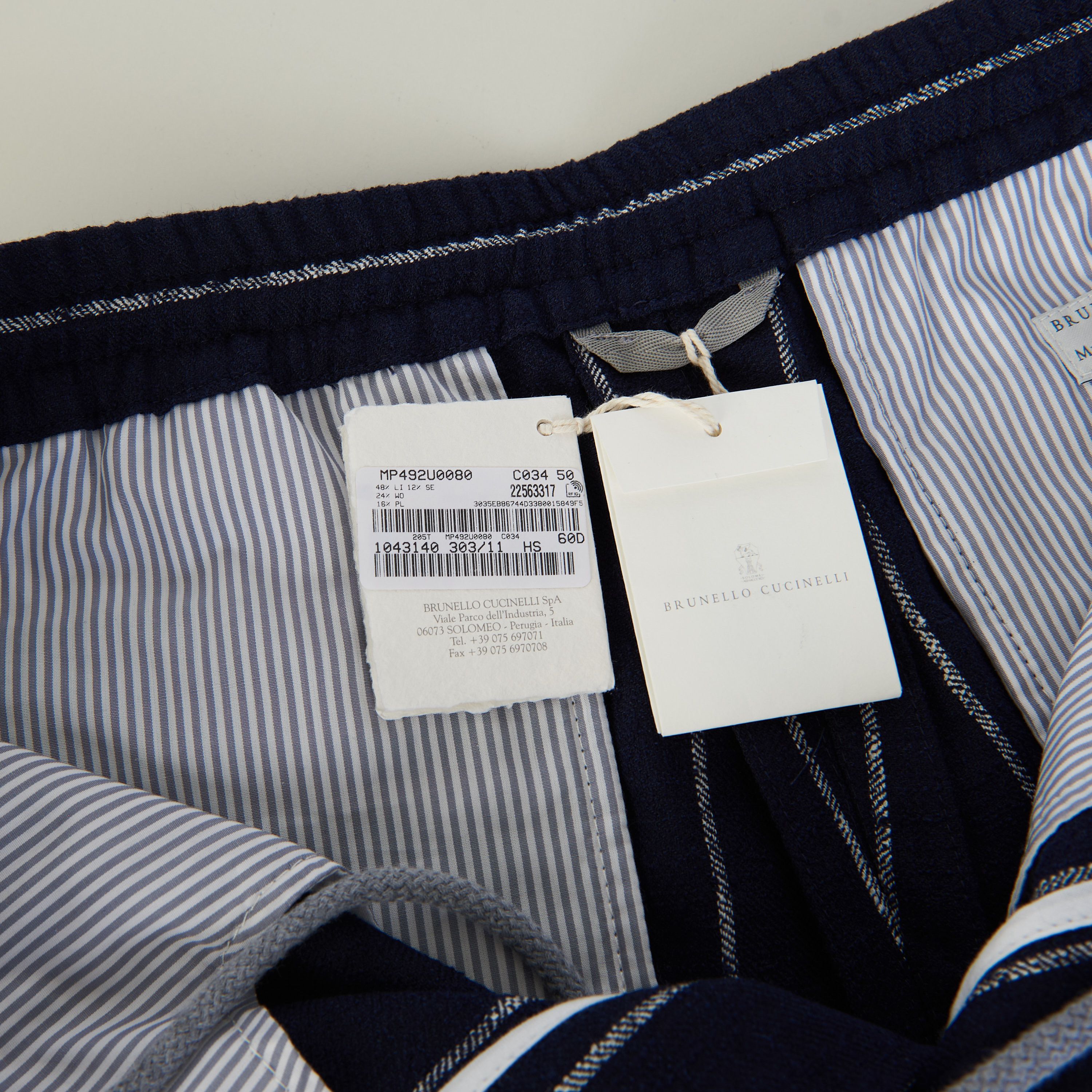 Brunello Cucinelli Navy Blue Chalk Stripe Bermuda Shorts - Drawstring, Pleats Size US 34 / EU 50 - 10 Thumbnail