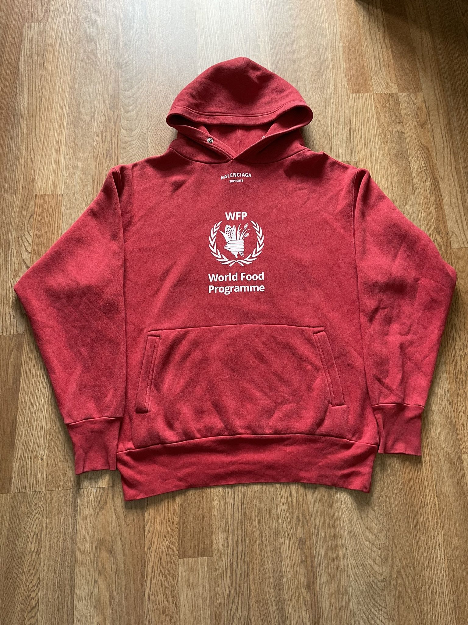 image of Fw18 Balenciaga World Food Programme Wfp Oversized Hoodie in Red, Men's (Size Small)