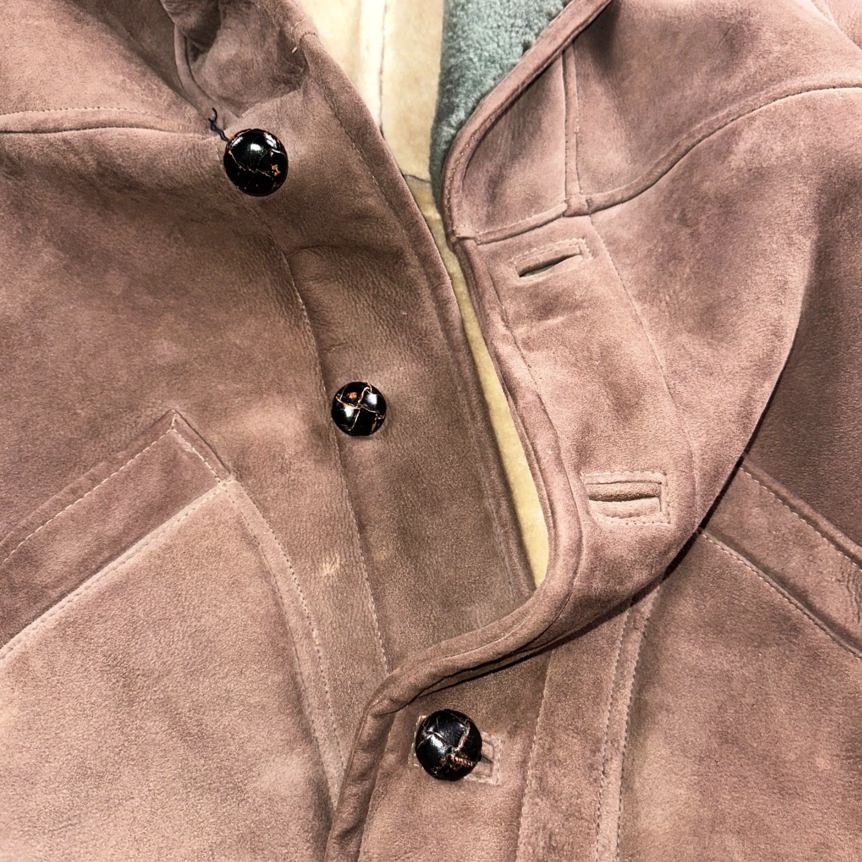 Vintage VTG Mens Coat Suede 60s Western Ranch Trucker Jacket Fur Sherpa 44 Brown 1960s Size US S / EU 44-46 / 1 - 6 Thumbnail